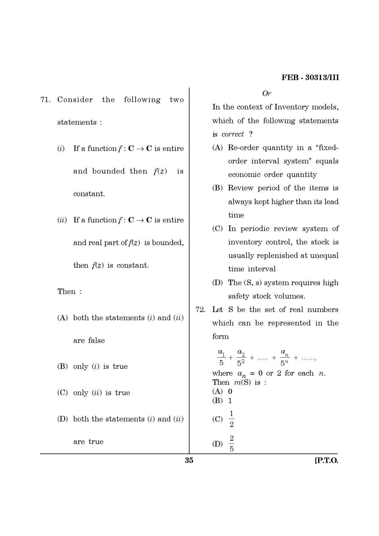 Maharashtra SET Mathematical Sciences Question Paper III February 2013 35