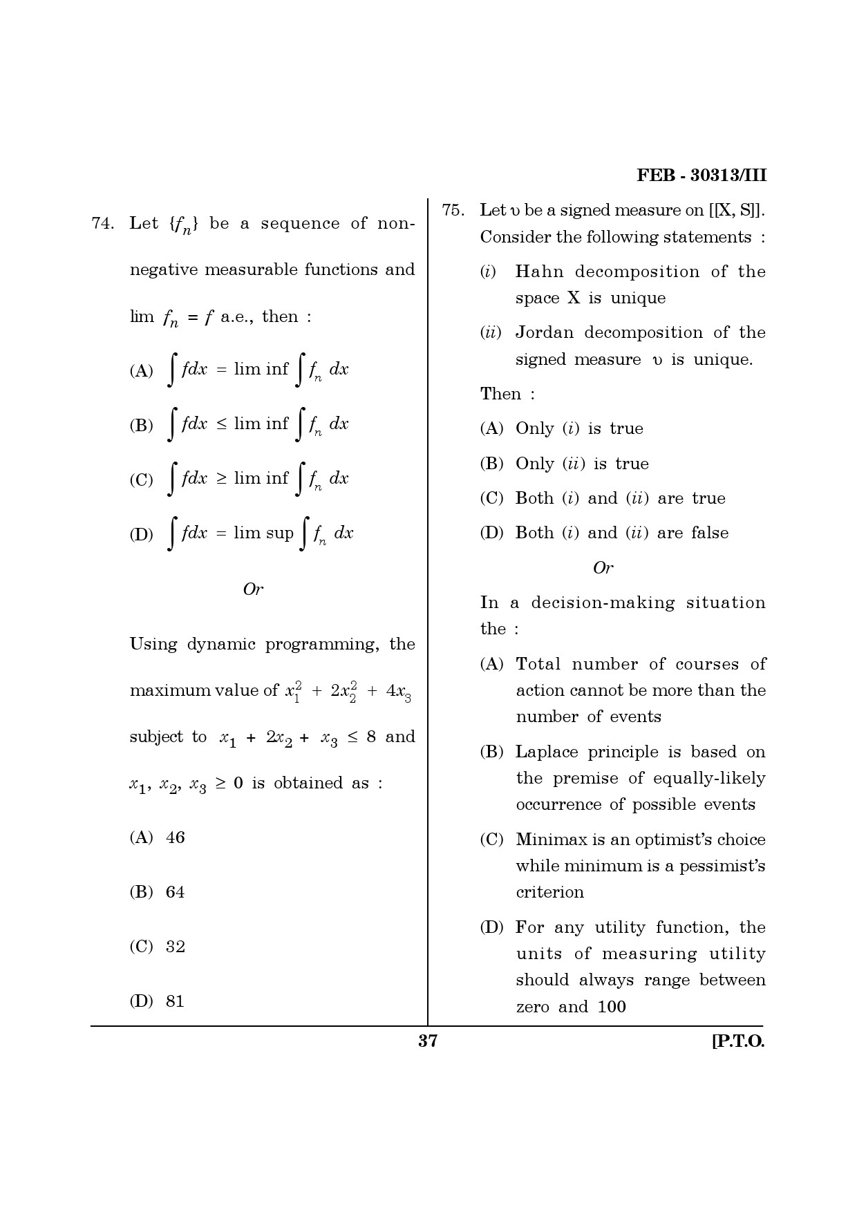 Maharashtra SET Mathematical Sciences Question Paper III February 2013 37