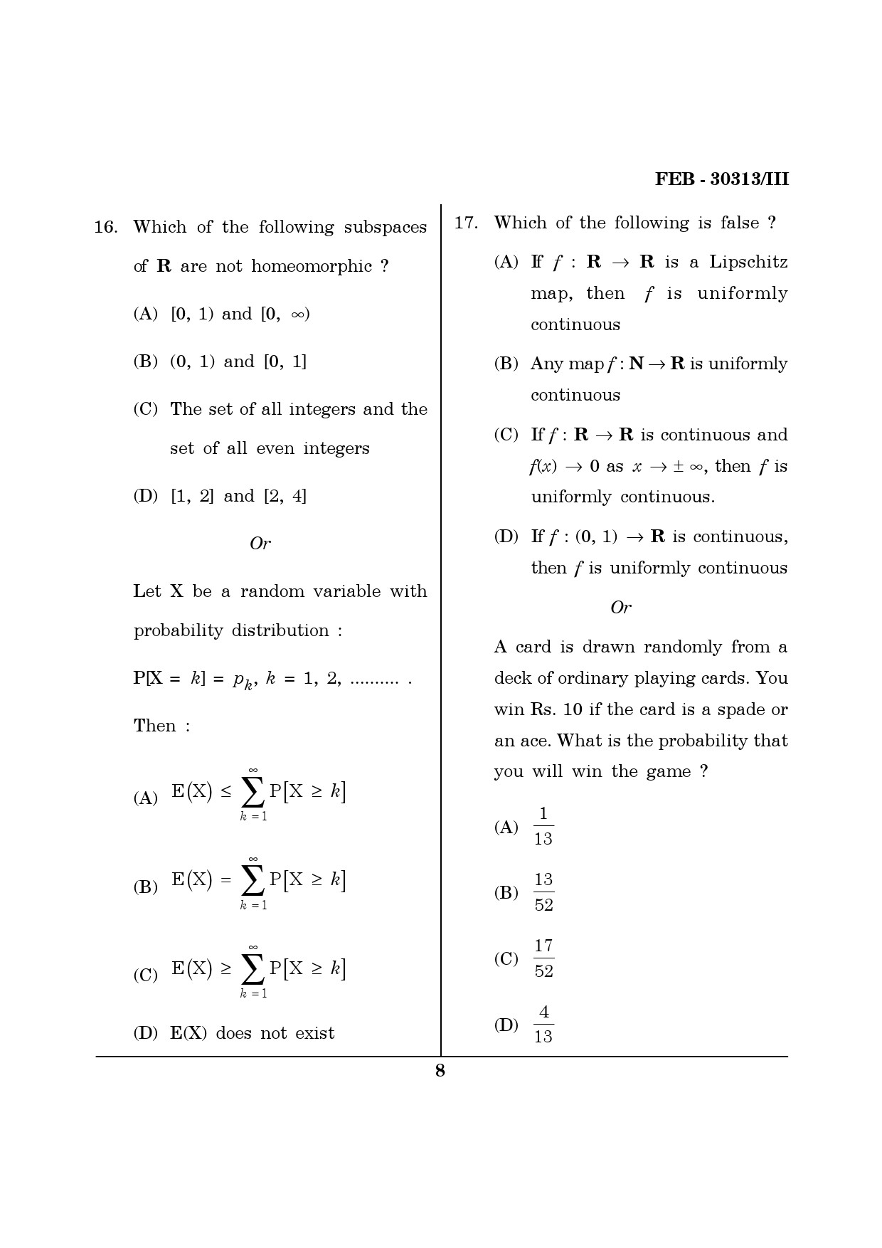 Maharashtra SET Mathematical Sciences Question Paper III February 2013 8