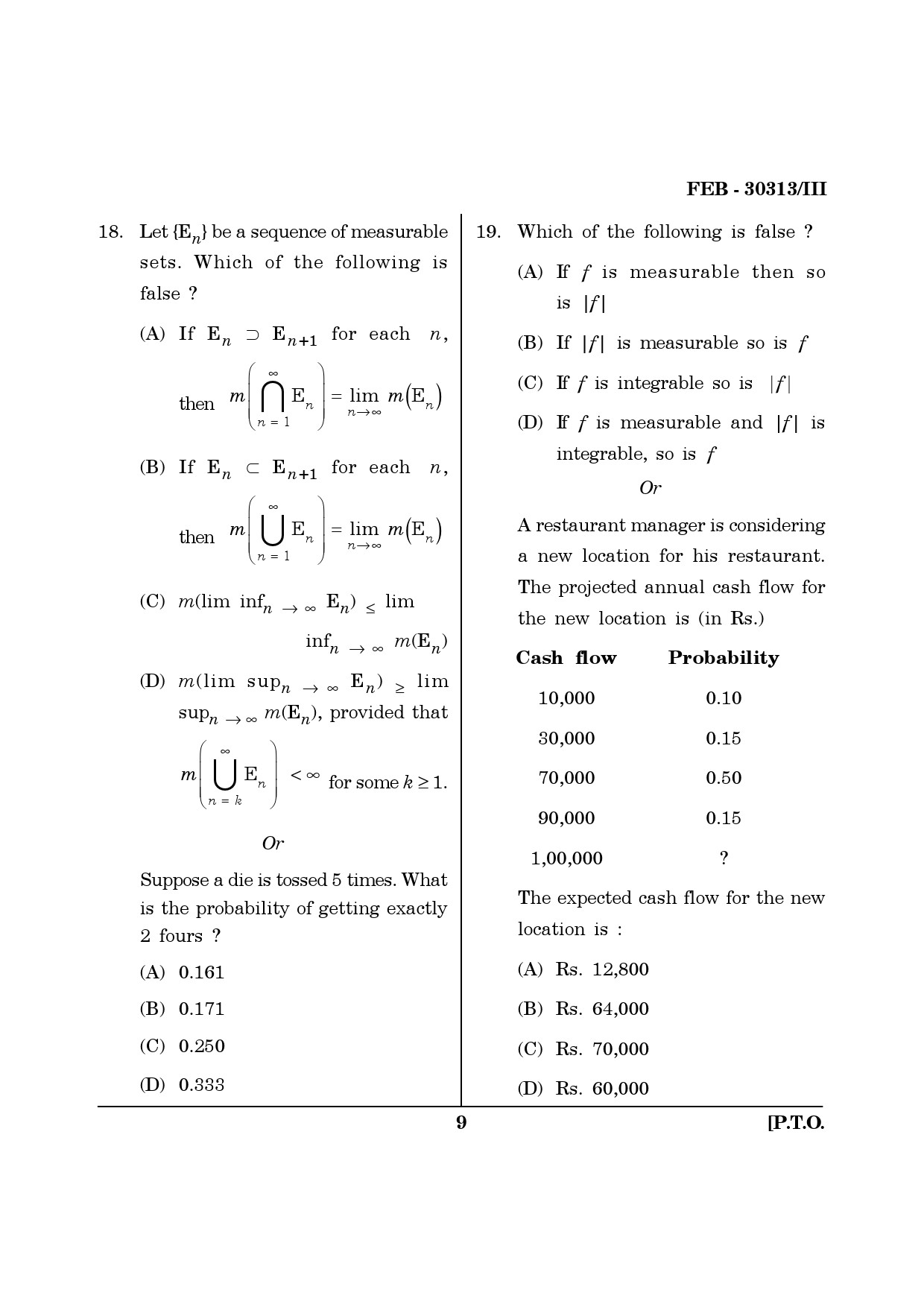 Maharashtra SET Mathematical Sciences Question Paper III February 2013 9