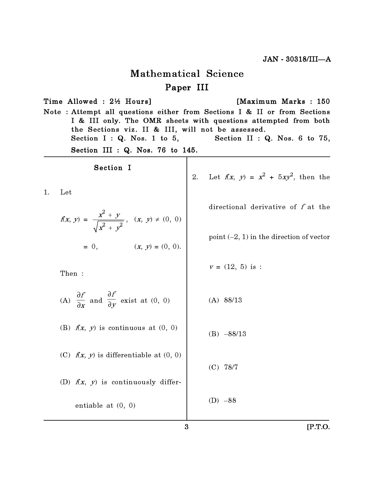 Maharashtra SET Mathematical Sciences Question Paper III January 2018 2