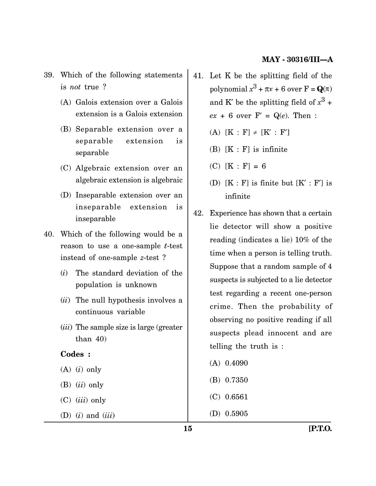 Maharashtra SET Mathematical Sciences Question Paper III May 2016 14