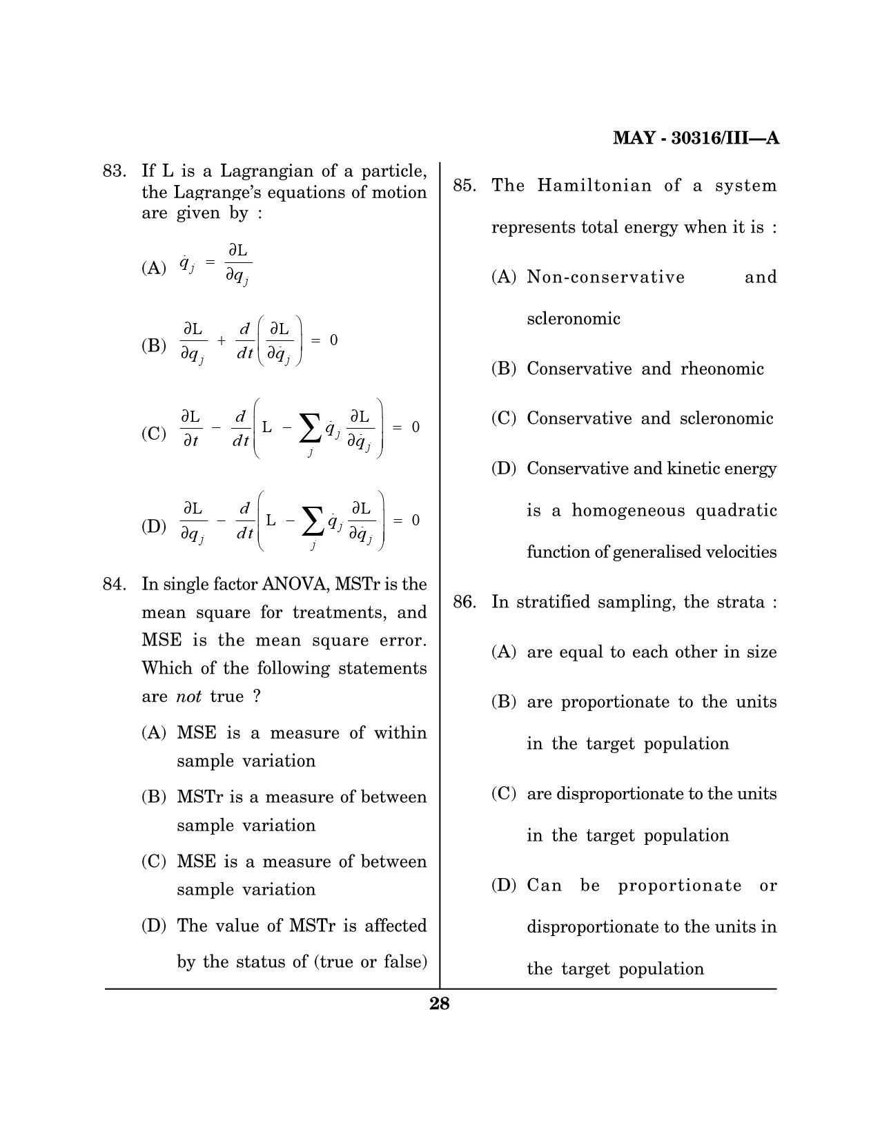 Maharashtra SET Mathematical Sciences Question Paper III May 2016 27
