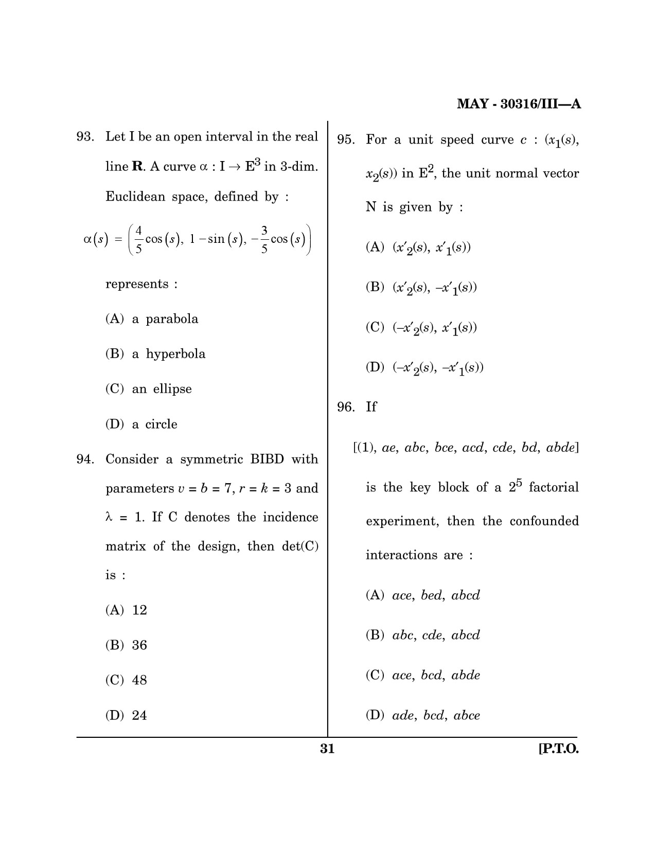 Maharashtra SET Mathematical Sciences Question Paper III May 2016 30