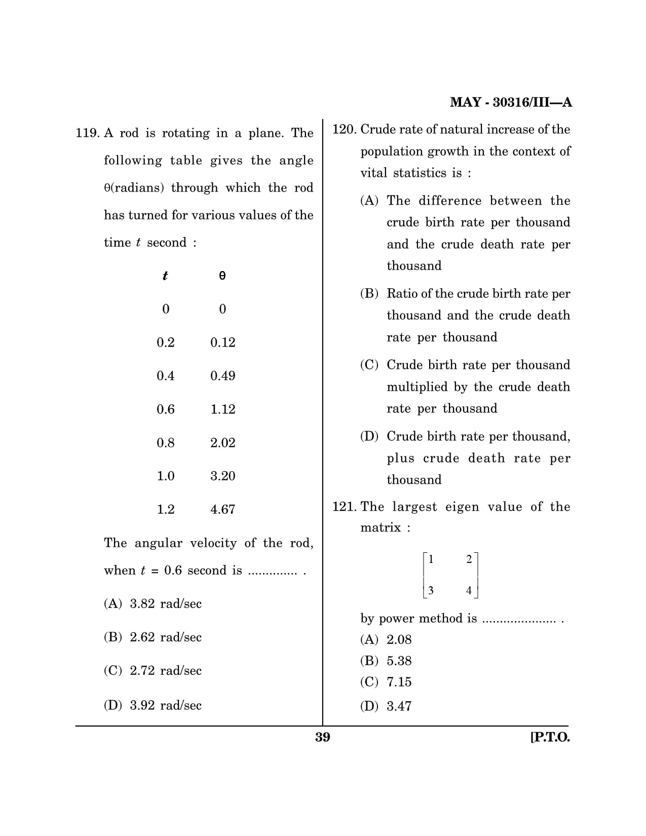 Maharashtra SET Mathematical Sciences Question Paper III May 2016 38