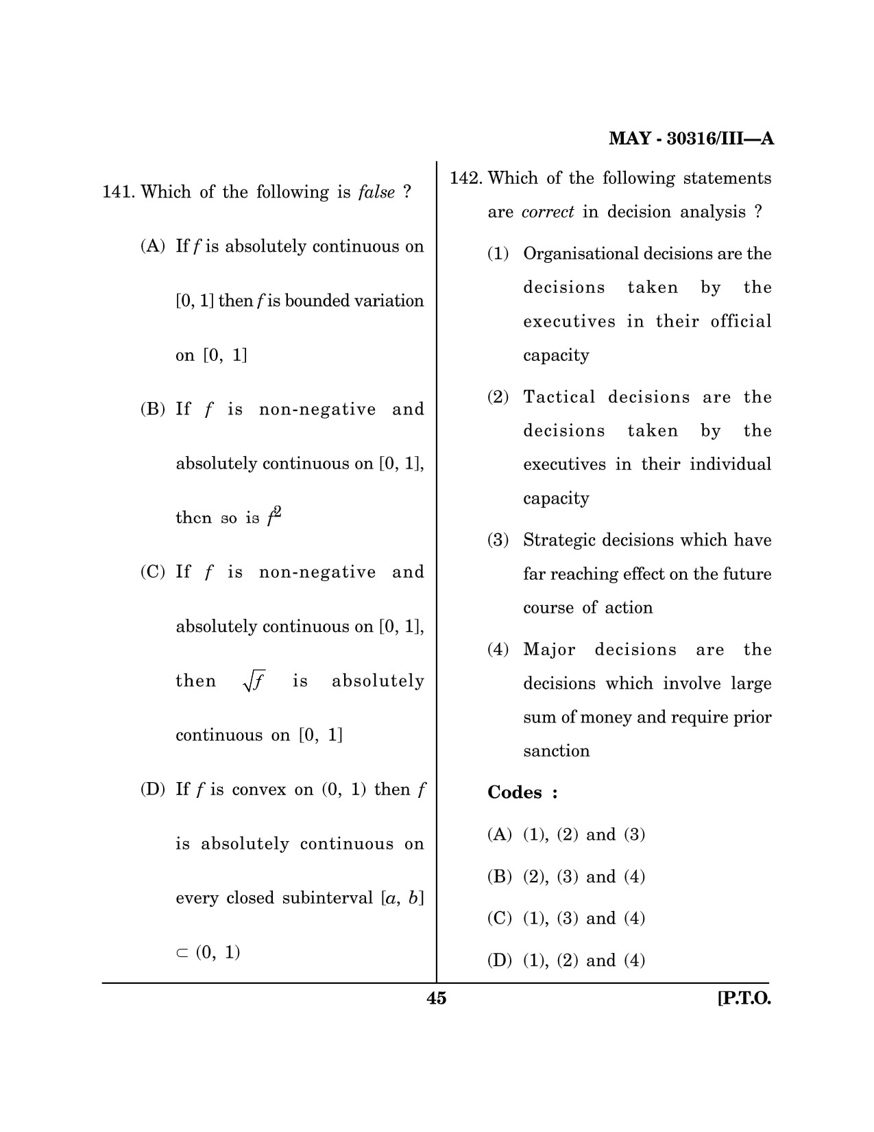 Maharashtra SET Mathematical Sciences Question Paper III May 2016 44