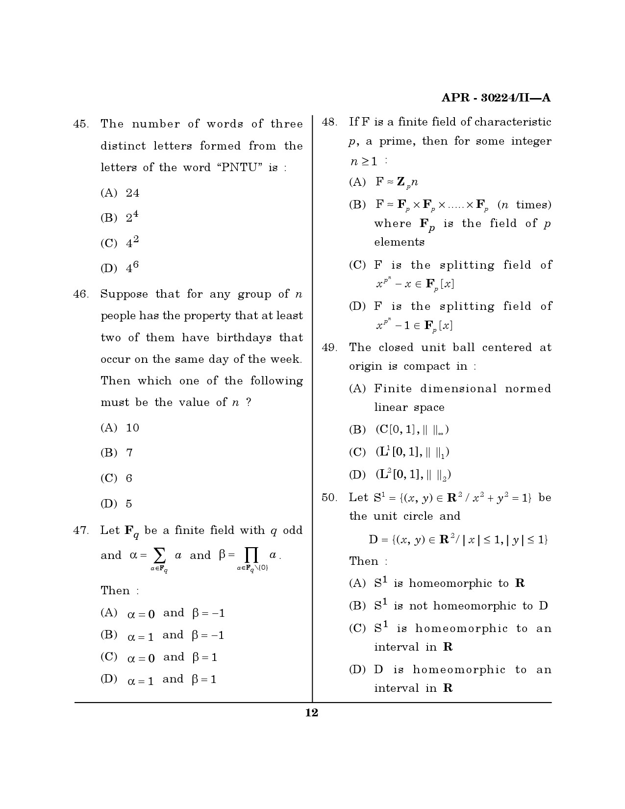 MH SET Mathematical Sciences Question Paper II April 2024 11