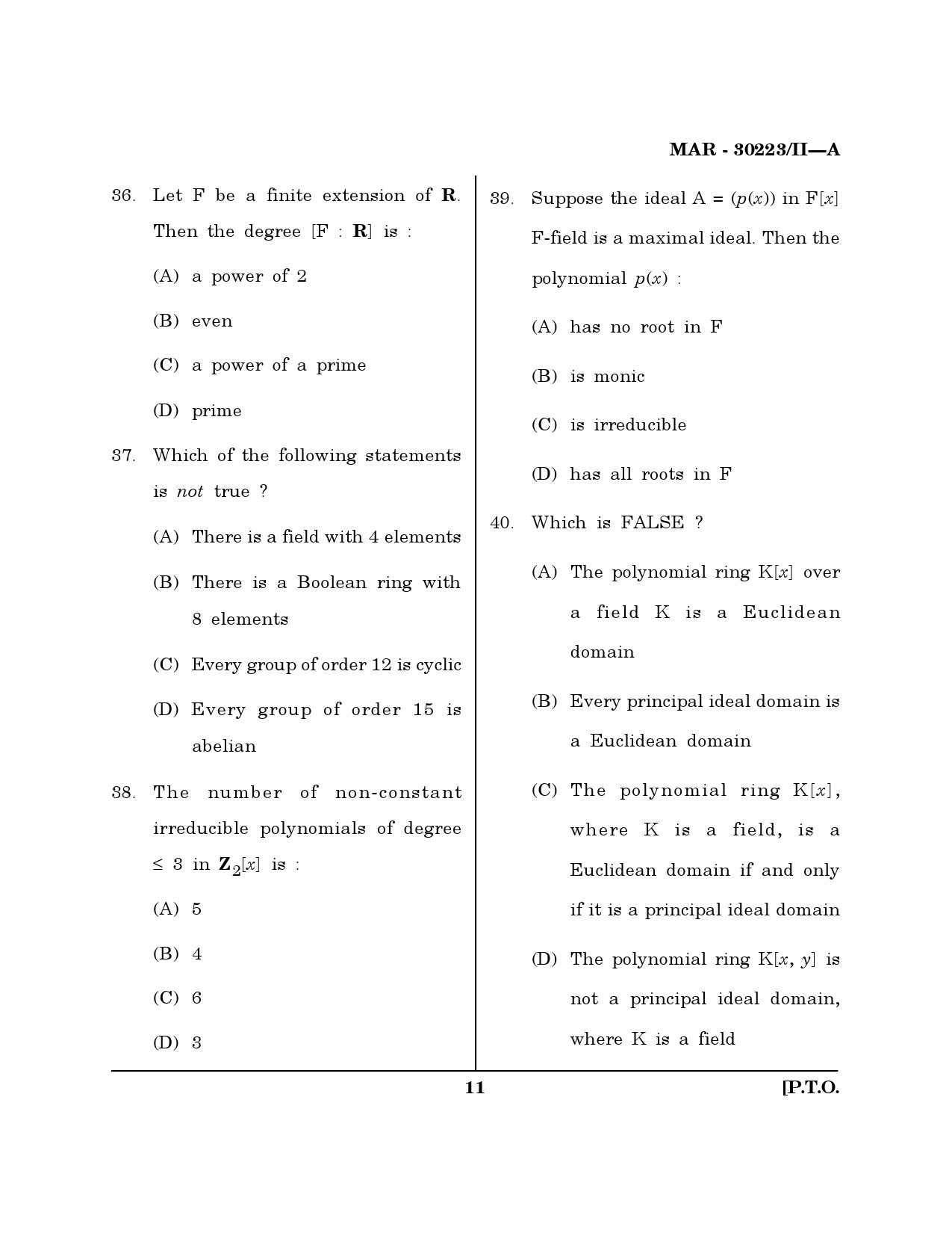 MH SET Mathematical Sciences Question Paper II March 2023 10