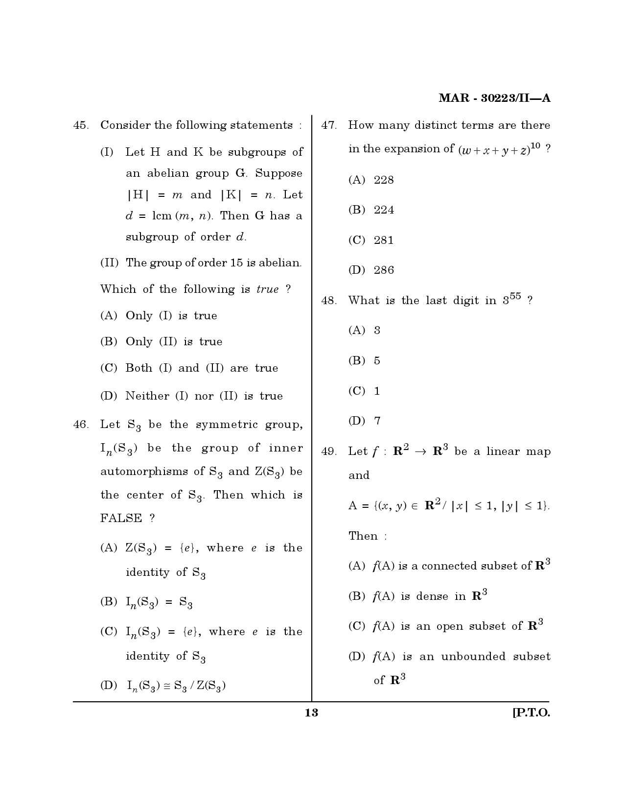 MH SET Mathematical Sciences Question Paper II March 2023 12