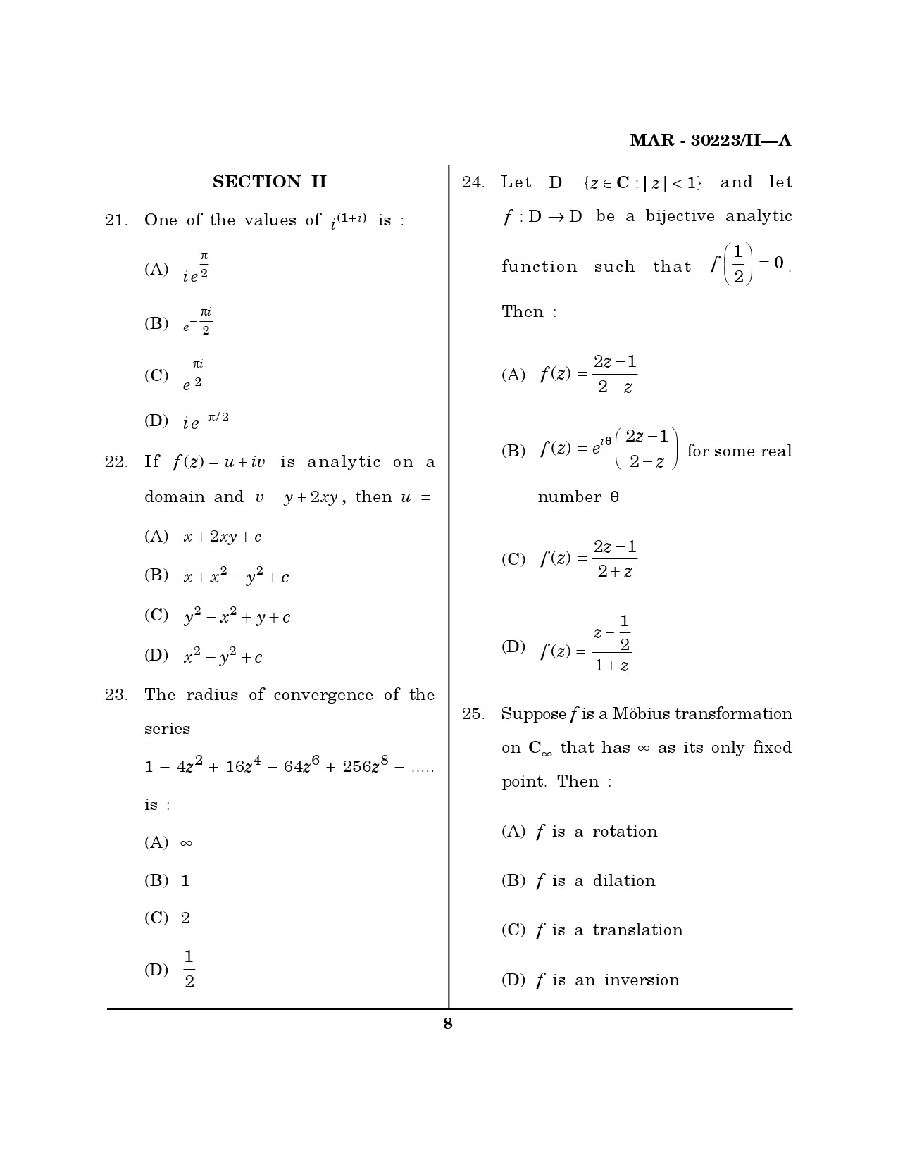 MH SET Mathematical Sciences Question Paper II March 2023 7