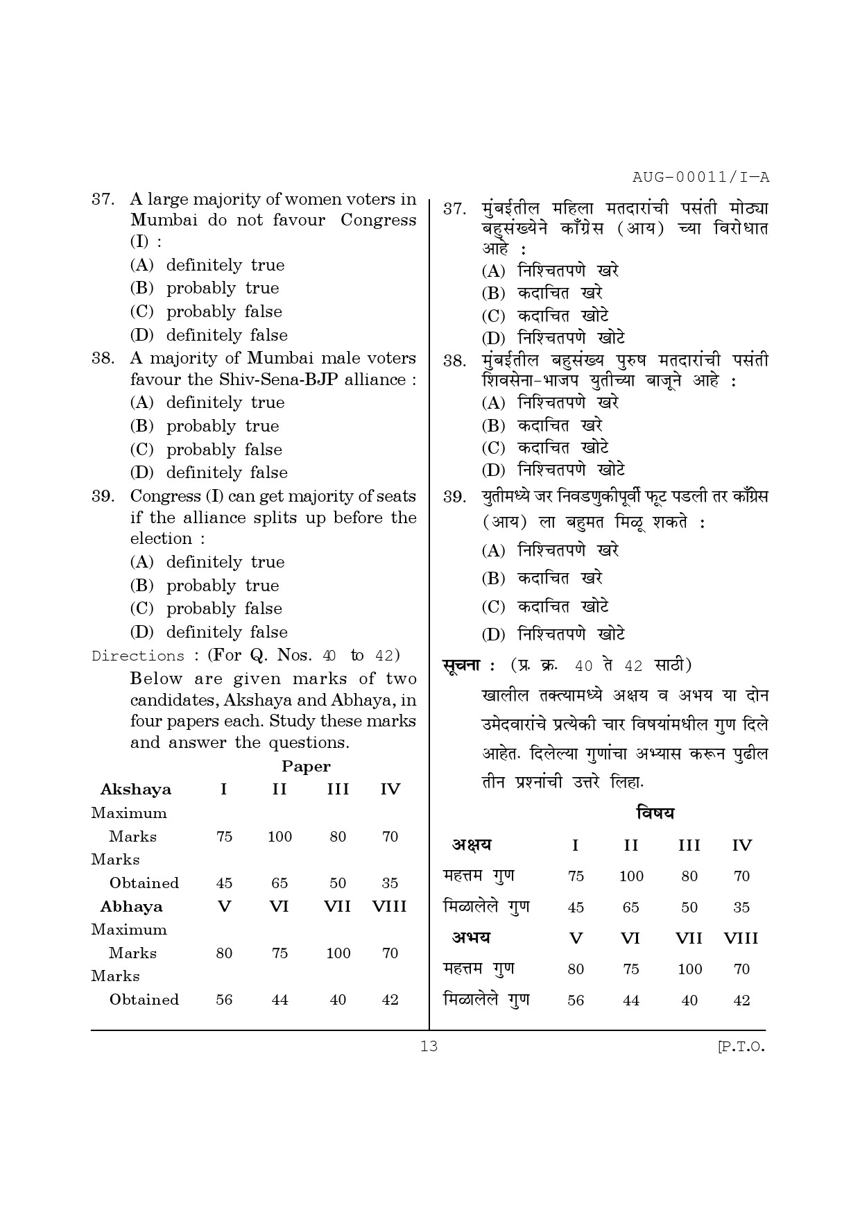 Maharashtra SET Paper I Question August 2011 13