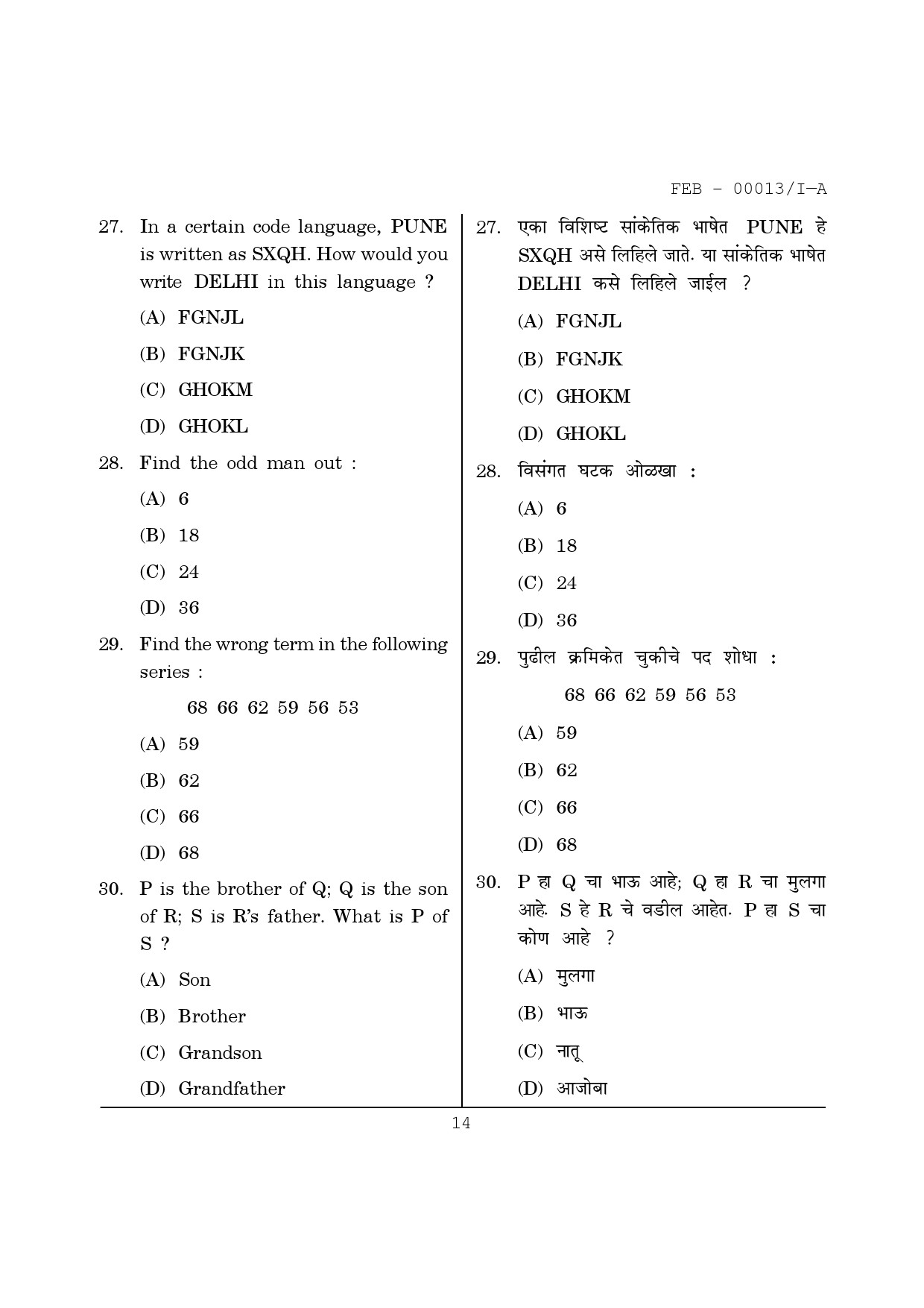 Maharashtra SET Paper I Question February 2013 14