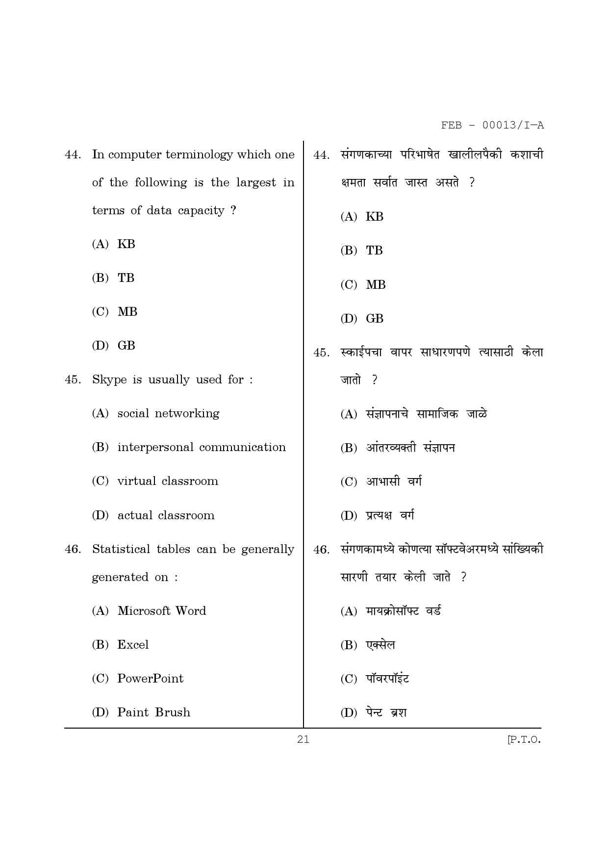 Maharashtra SET Paper I Question February 2013 21