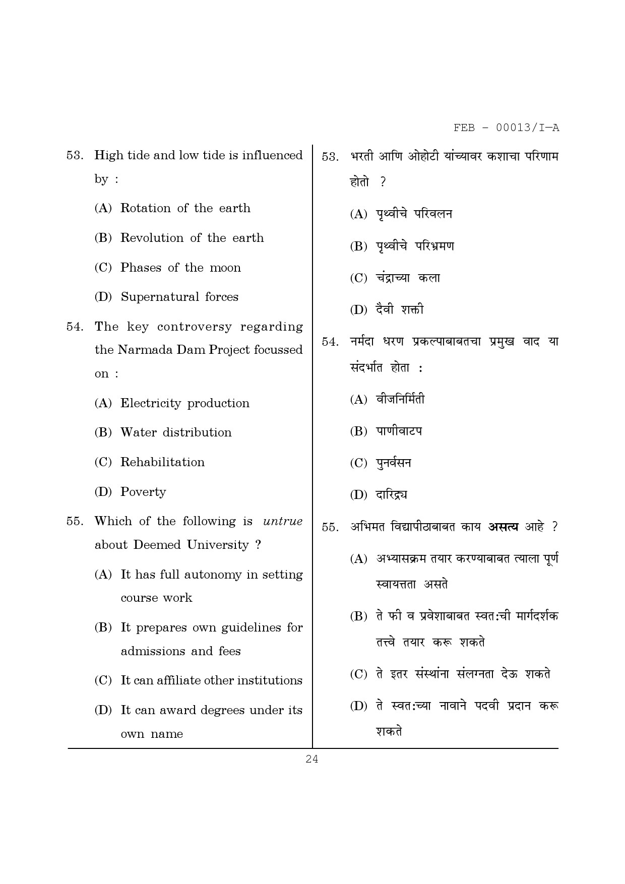 Maharashtra SET Paper I Question February 2013 24