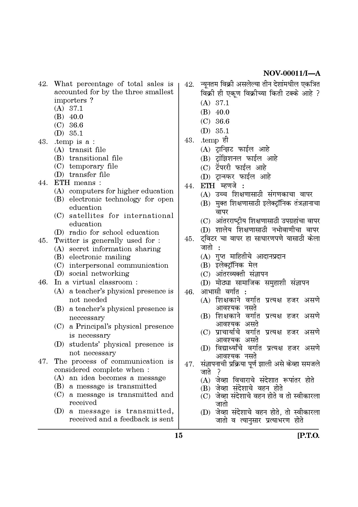 Maharashtra SET Paper I Question November 2011 15
