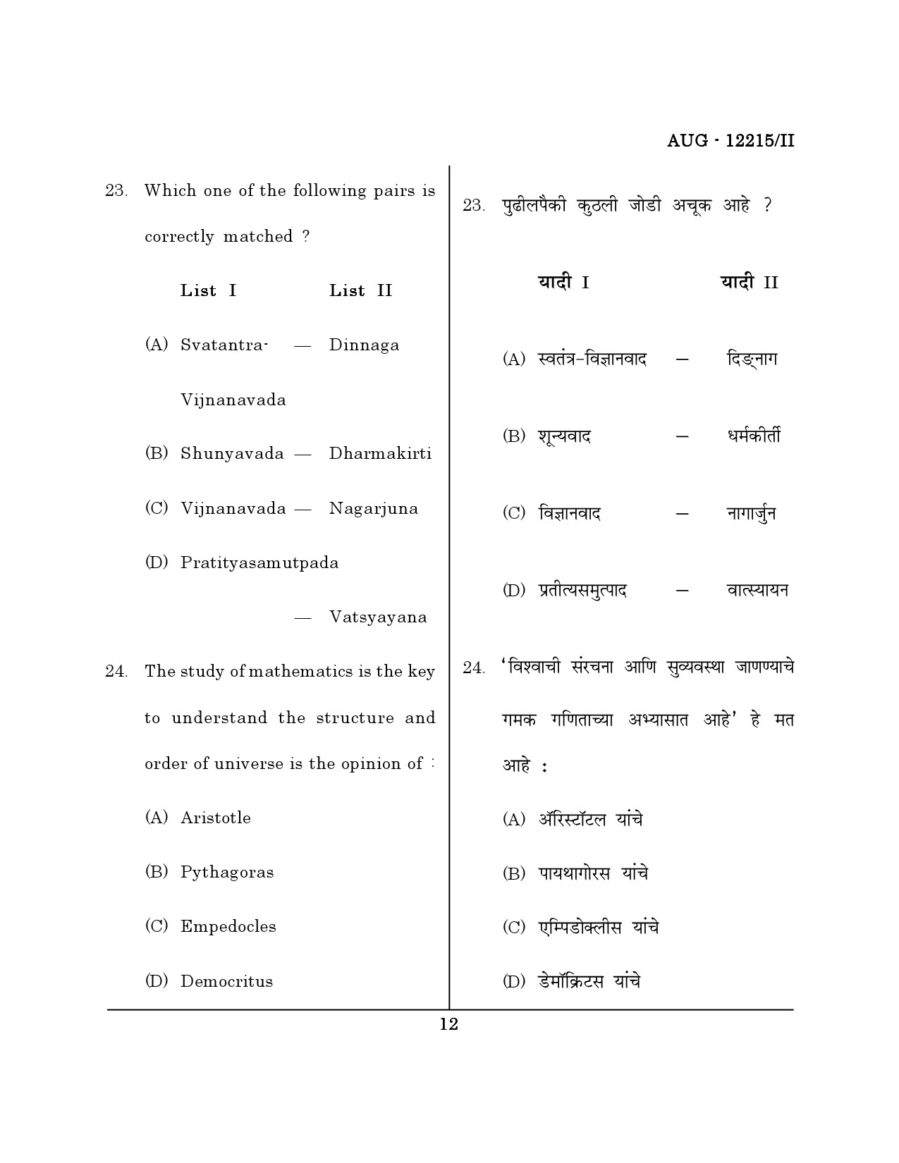 Maharashtra SET Philosophy Question Paper II August 2015 11