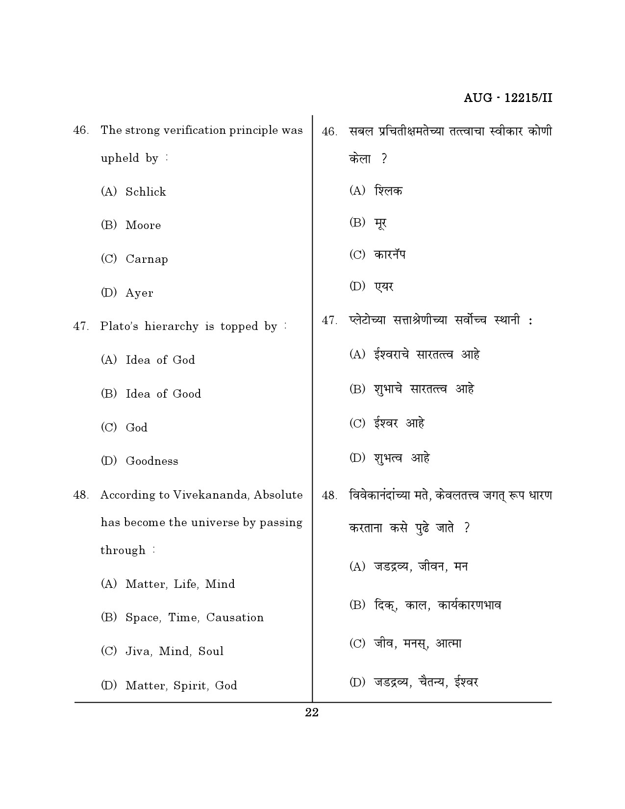 Maharashtra SET Philosophy Question Paper II August 2015 21