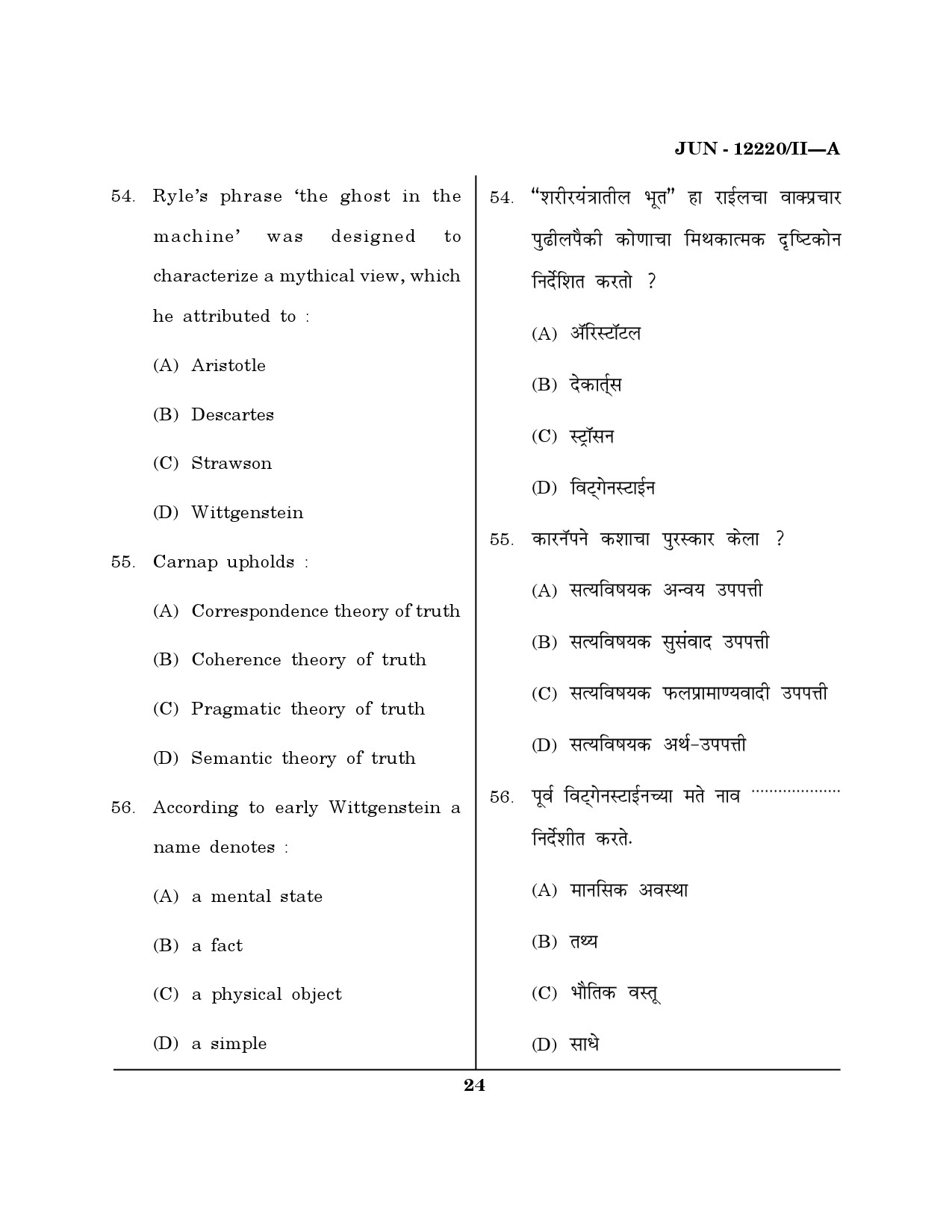 Maharashtra SET Philosophy Question Paper II June 2020 23