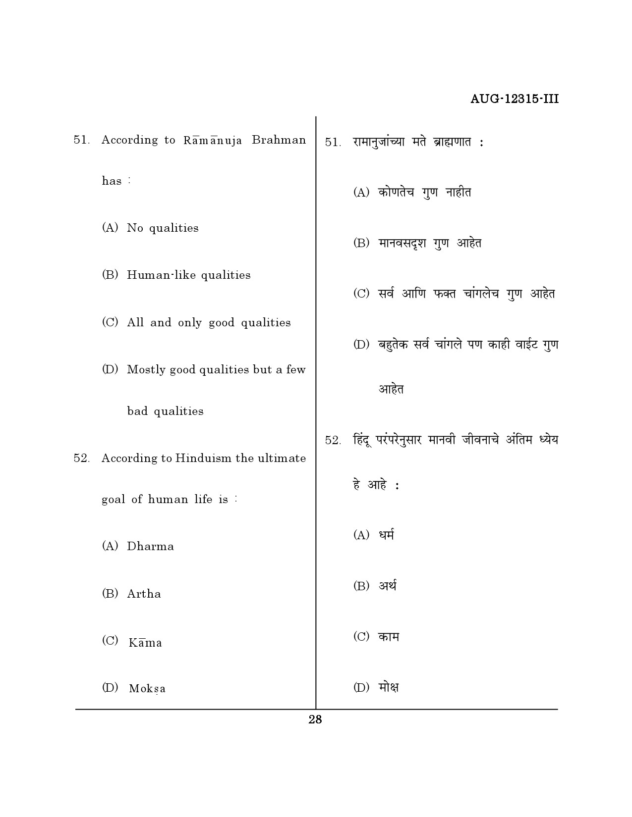 Maharashtra SET Philosophy Question Paper III August 2015 27