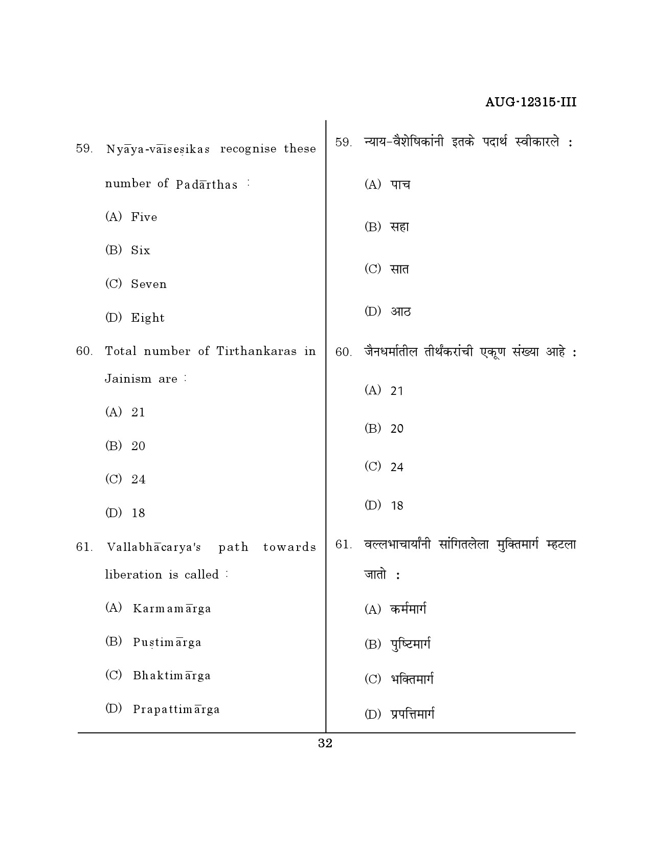 Maharashtra SET Philosophy Question Paper III August 2015 31