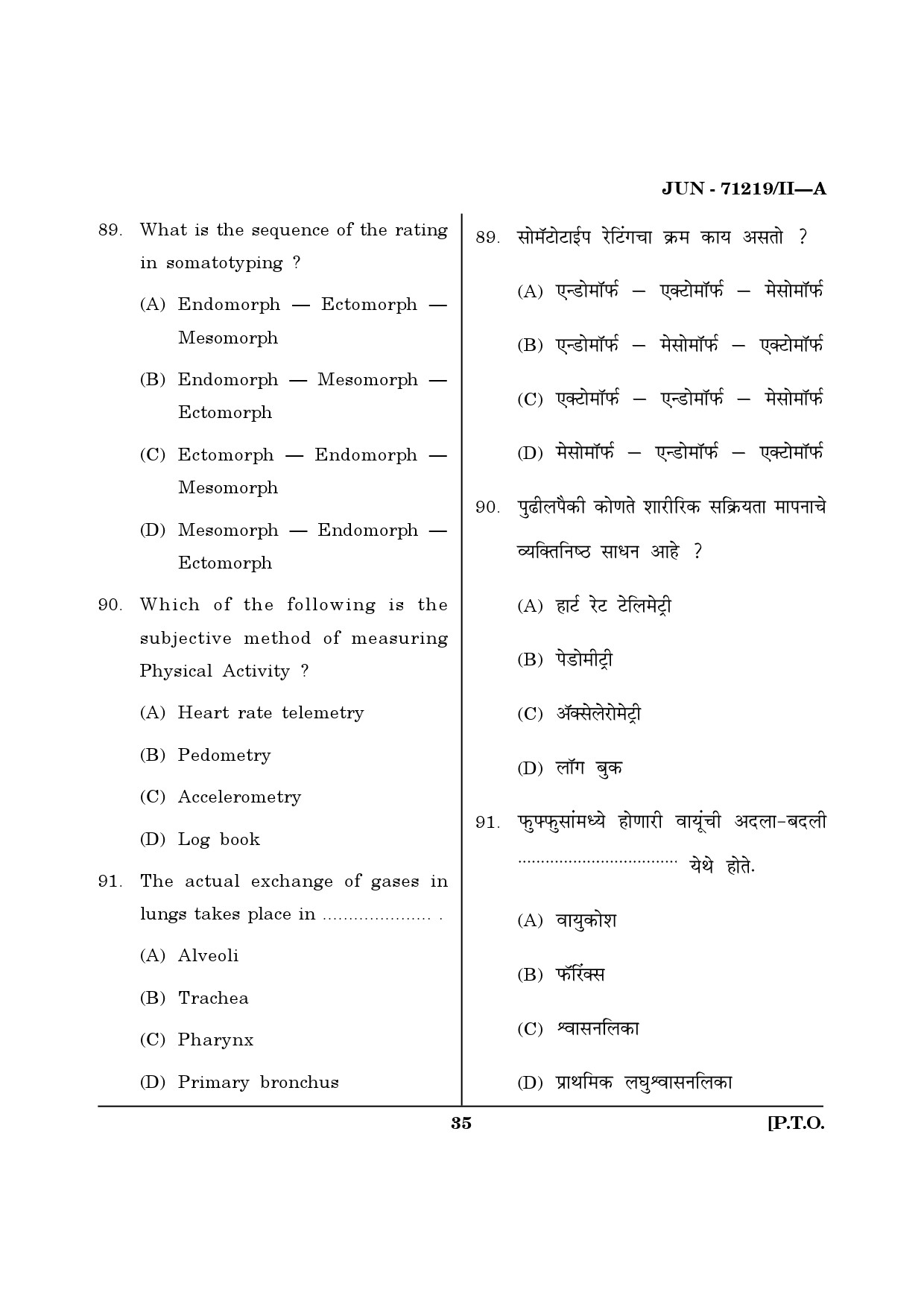 Maharashtra SET Physical Education Question Paper II June 2019 34
