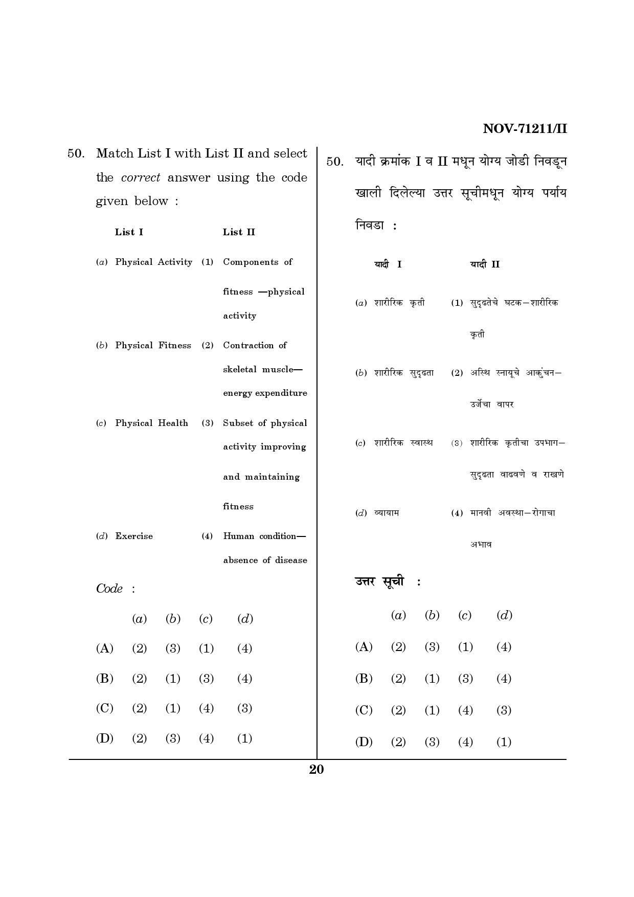 Maharashtra SET Physical Education Question Paper II November 2011 20
