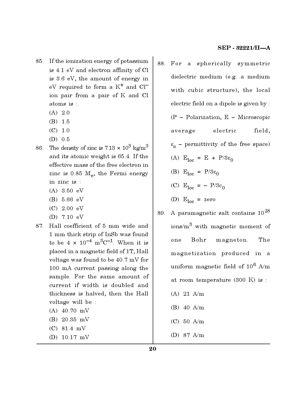 Maharashtra SET Physical Science Exam Question Paper September 2021 19