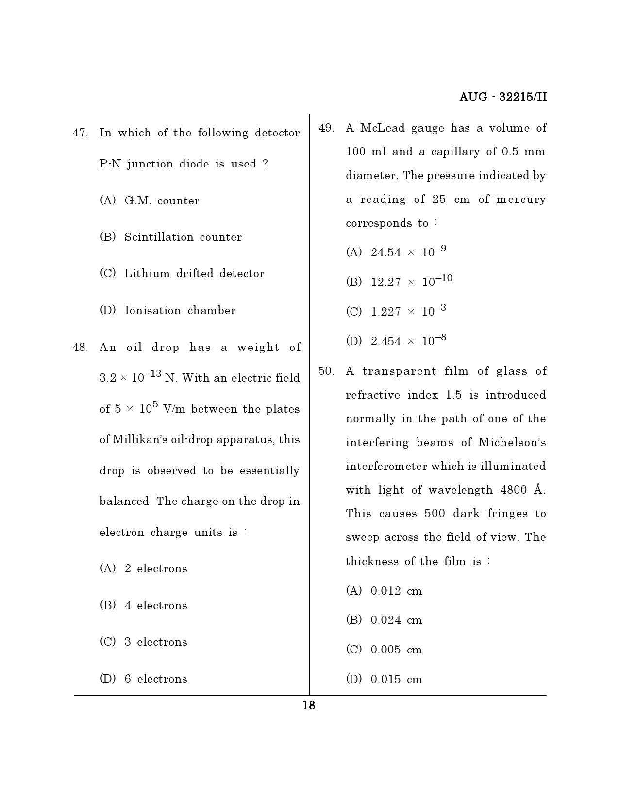 Maharashtra SET Physical Science Question Paper II August 2015 17