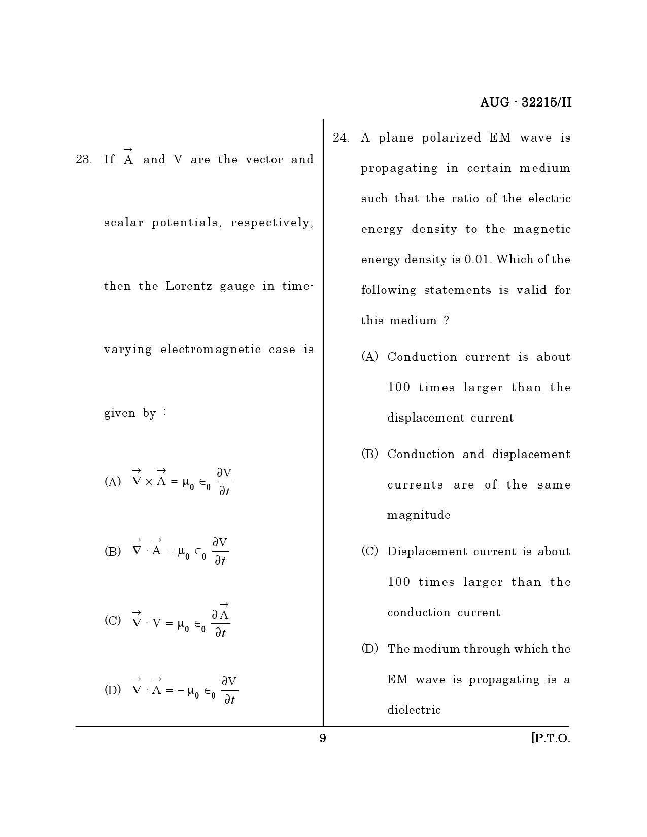 Maharashtra SET Physical Science Question Paper II August 2015 8