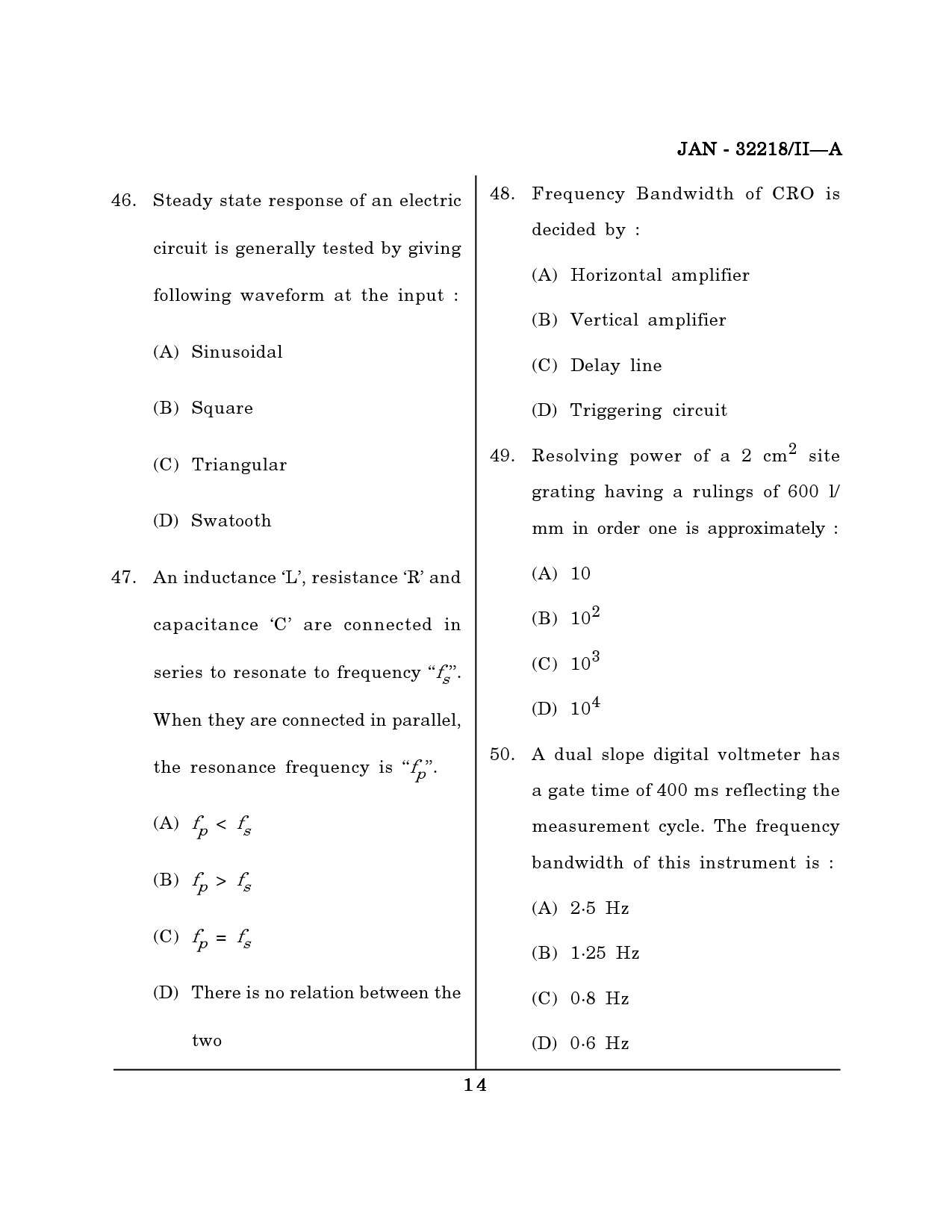 Maharashtra SET Physical Science Question Paper II January 2018 13