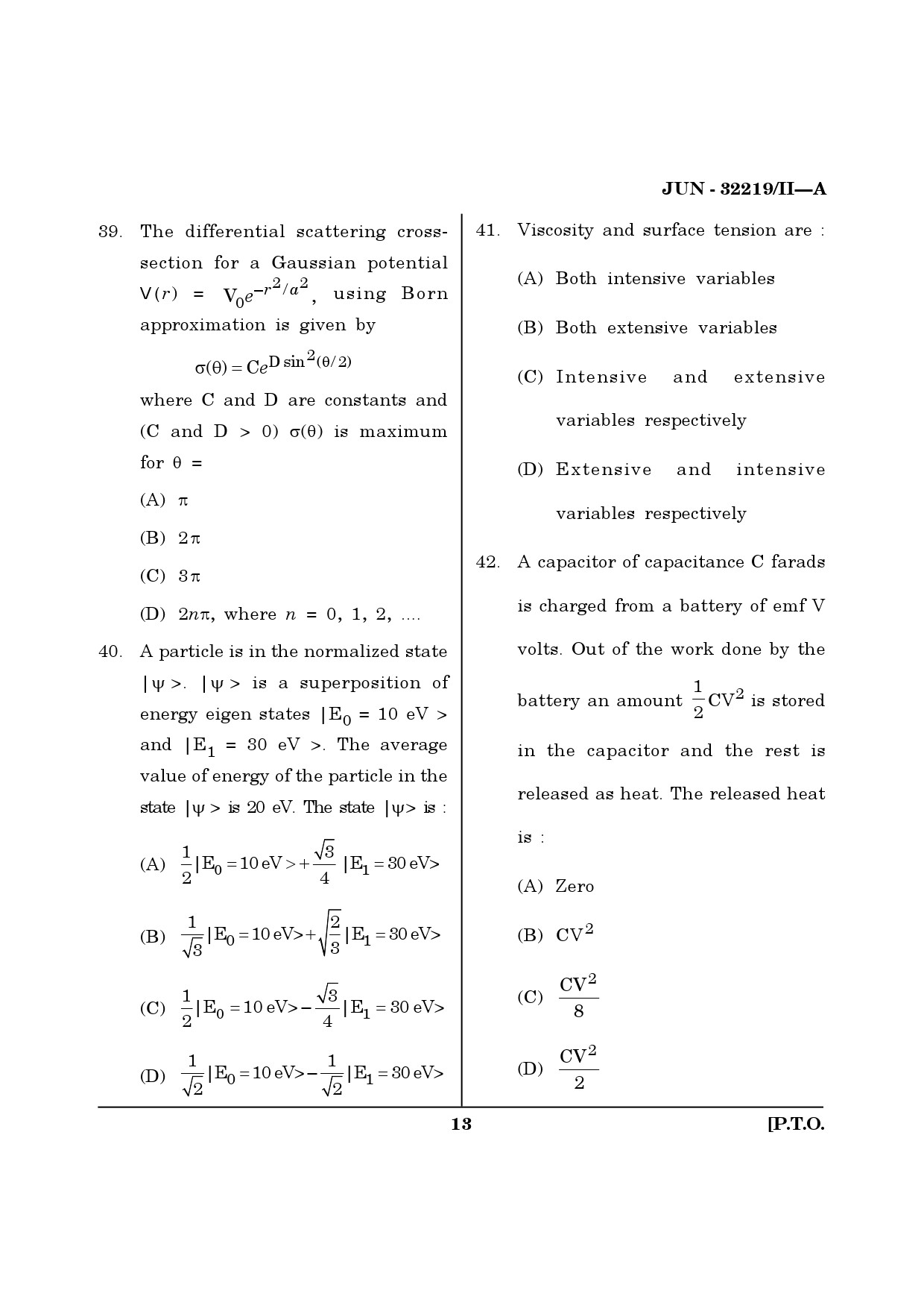 Maharashtra SET Physical Science Question Paper II June 2019 12