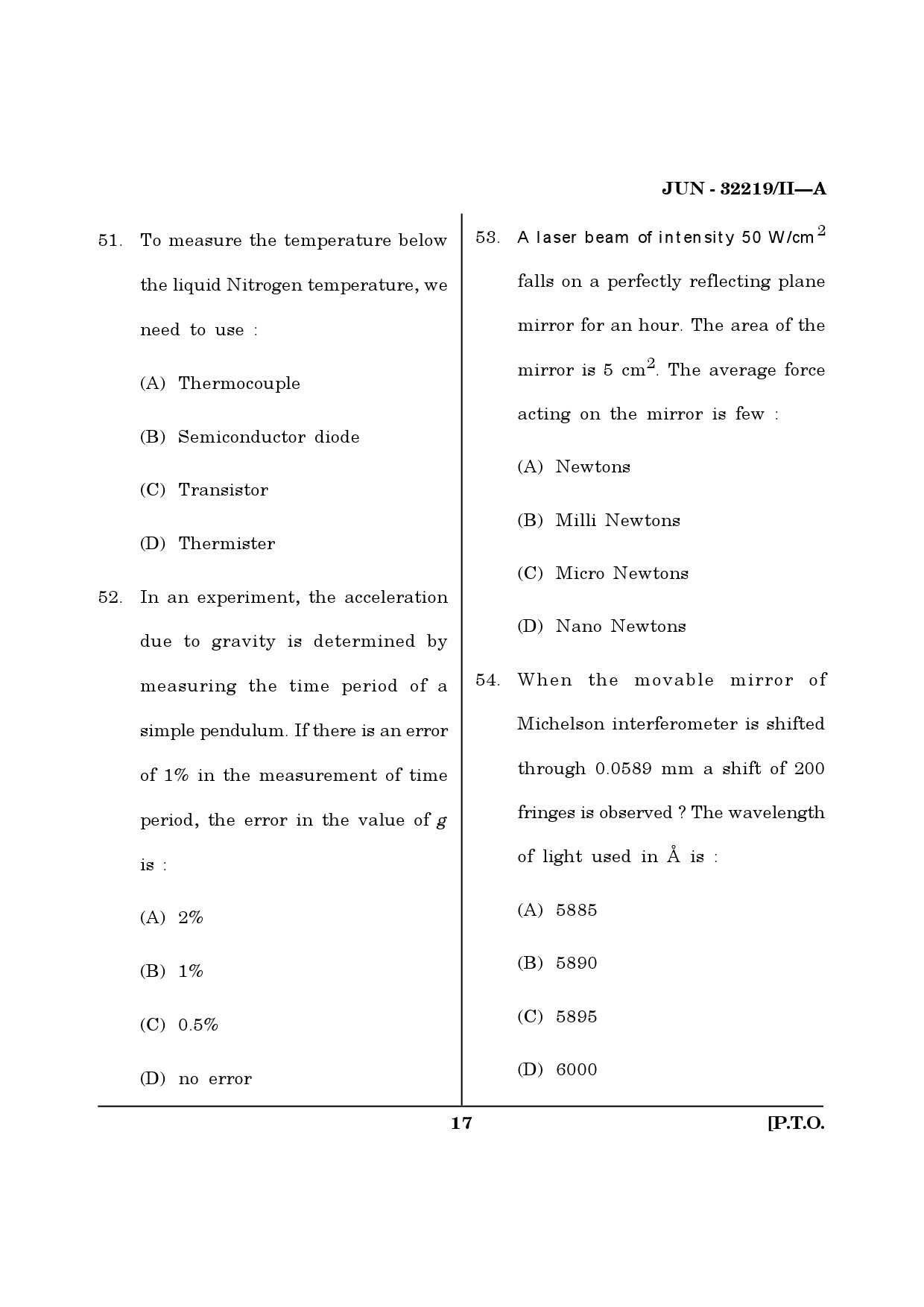 Maharashtra SET Physical Science Question Paper II June 2019 16