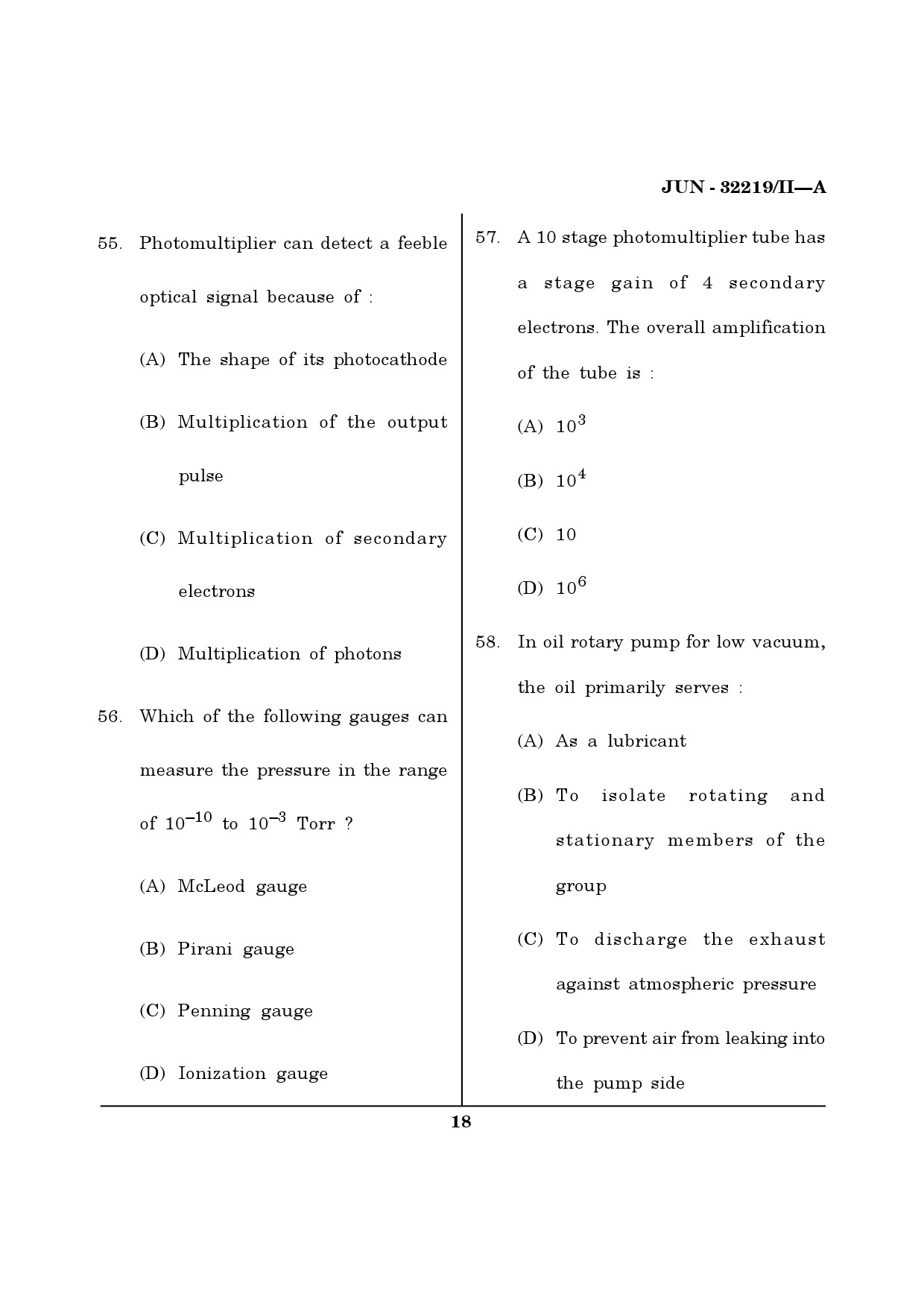 Maharashtra SET Physical Science Question Paper II June 2019 17