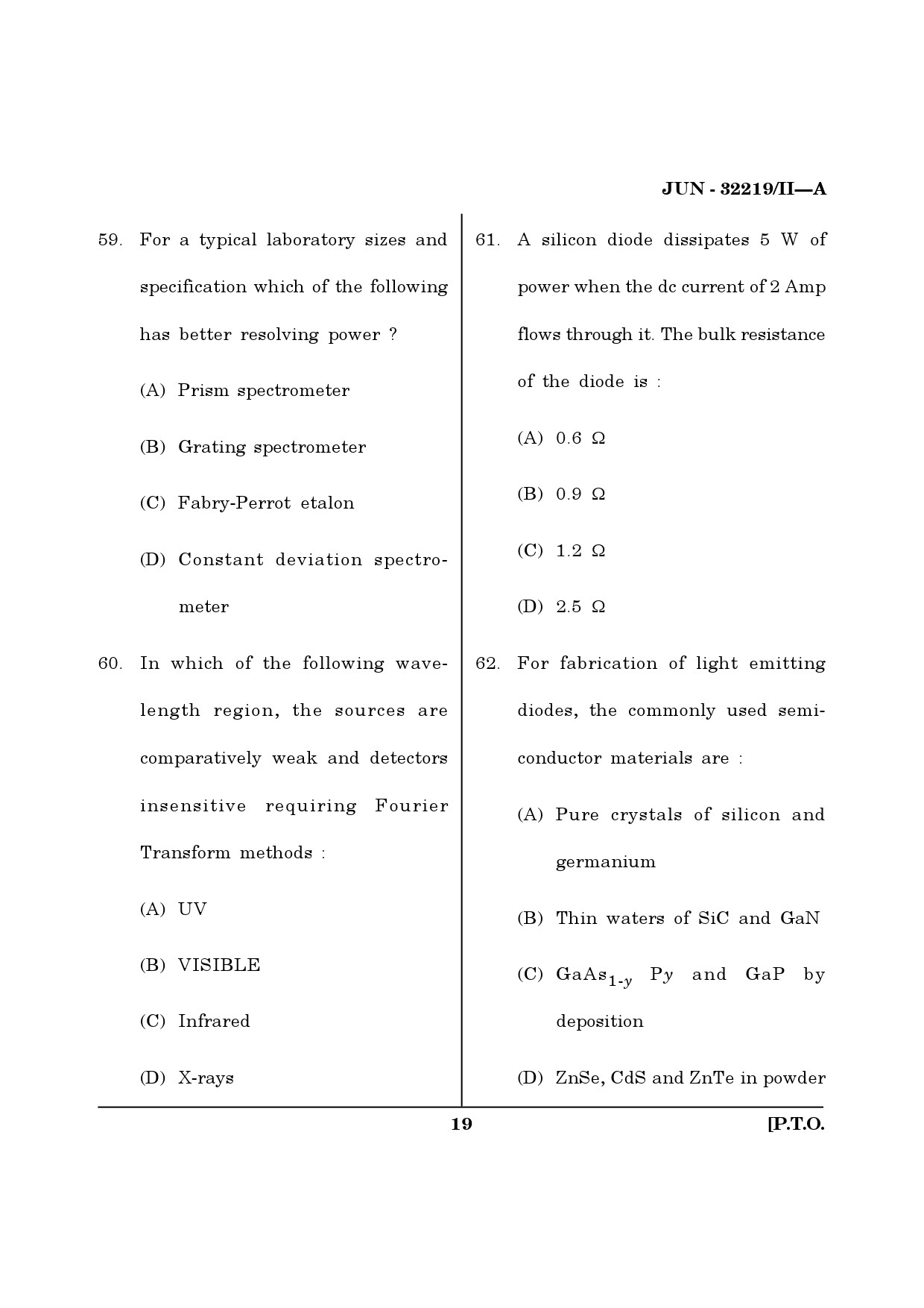 Maharashtra SET Physical Science Question Paper II June 2019 18