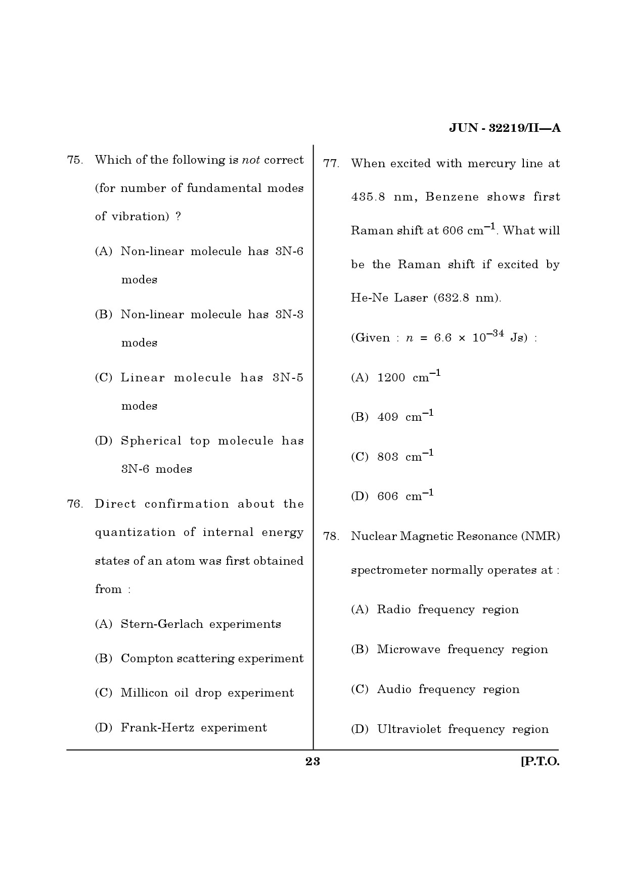 Maharashtra SET Physical Science Question Paper II June 2019 22