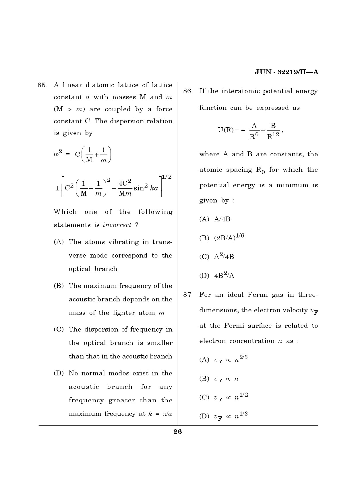 Maharashtra SET Physical Science Question Paper II June 2019 25