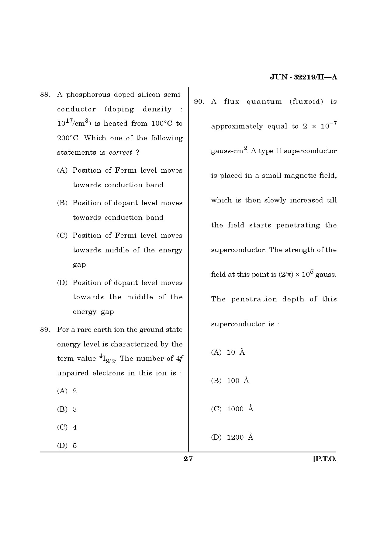 Maharashtra SET Physical Science Question Paper II June 2019 26