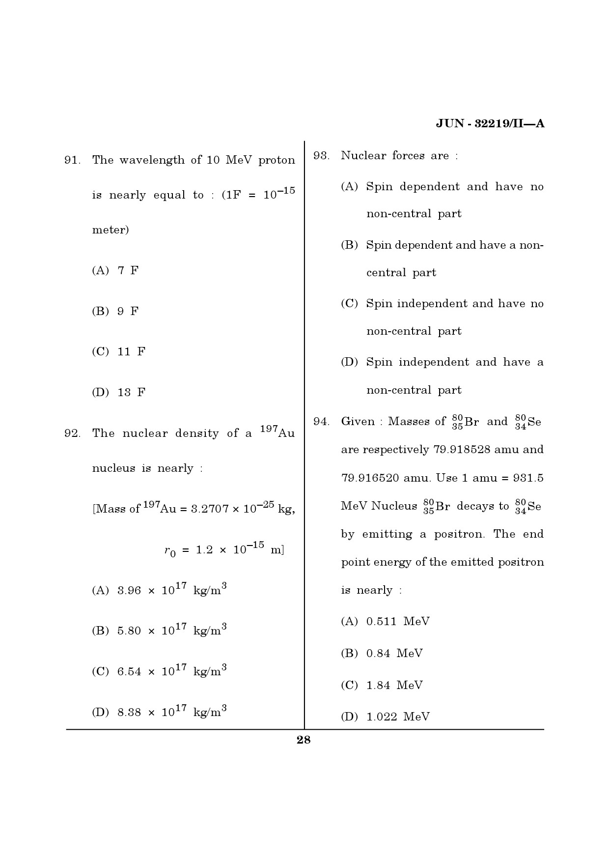 Maharashtra SET Physical Science Question Paper II June 2019 27