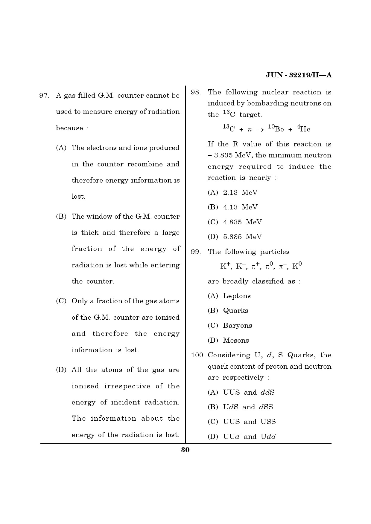 Maharashtra SET Physical Science Question Paper II June 2019 29