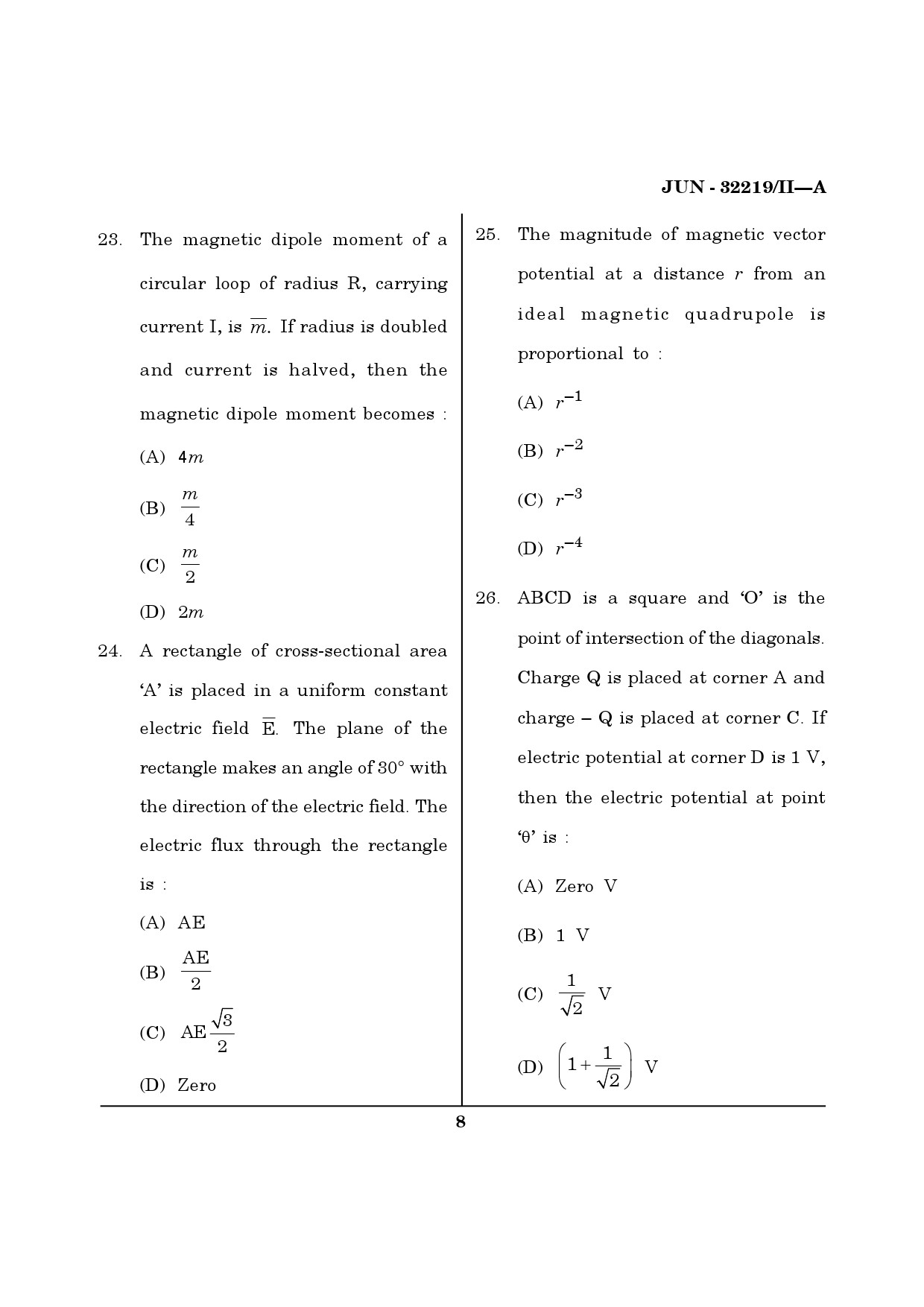 Maharashtra SET Physical Science Question Paper II June 2019 7