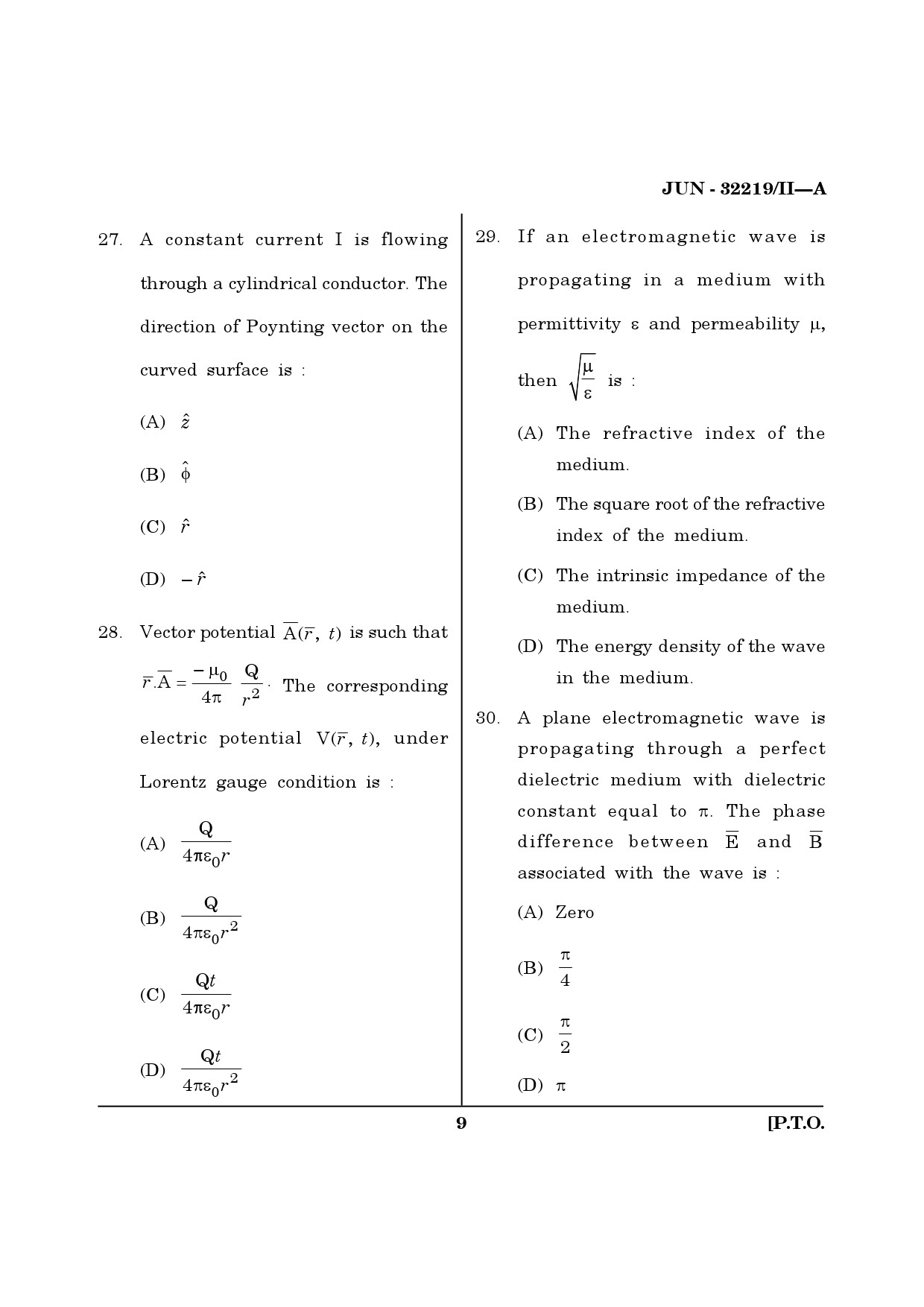 Maharashtra SET Physical Science Question Paper II June 2019 8