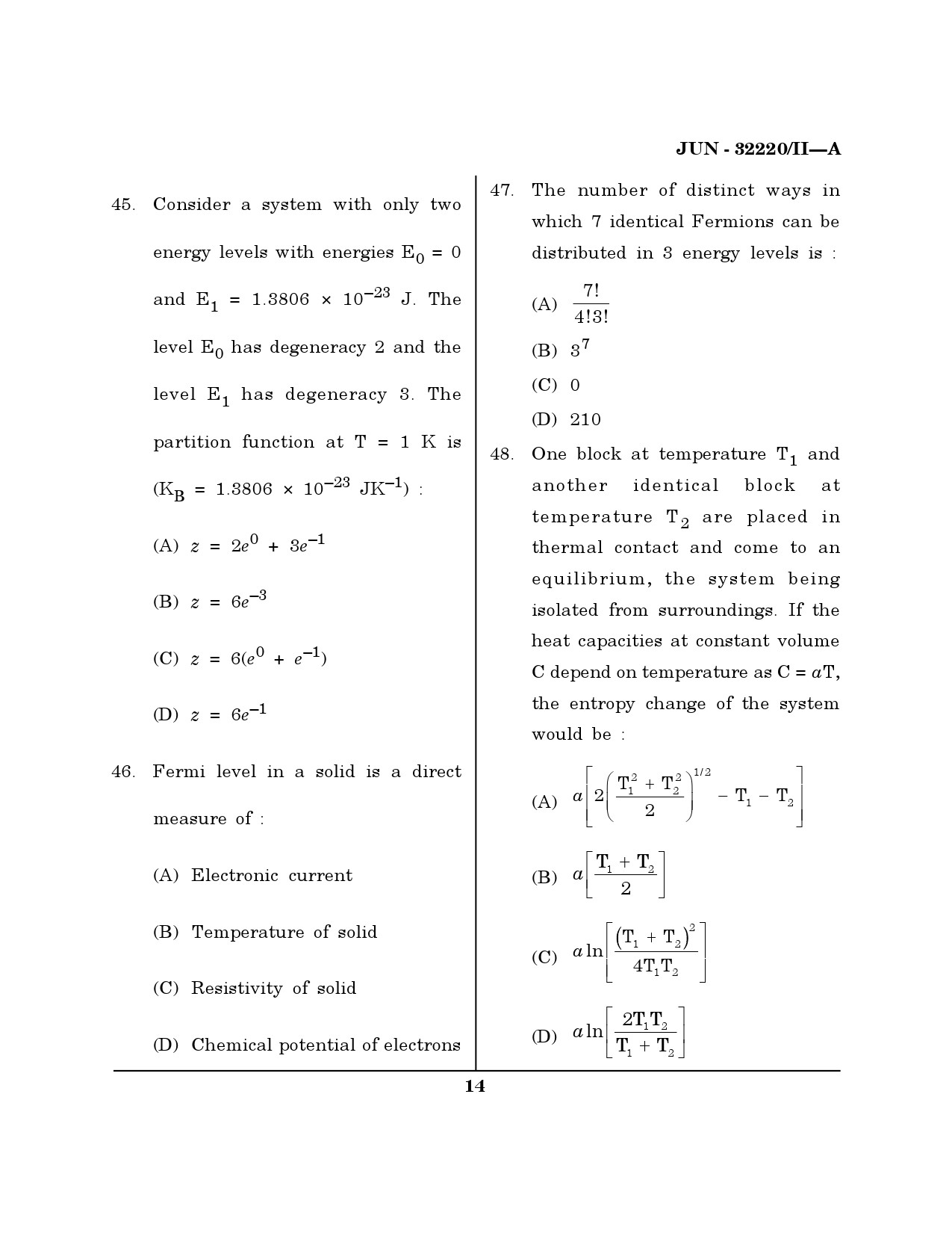 Maharashtra SET Physical Science Question Paper II June 2020 13