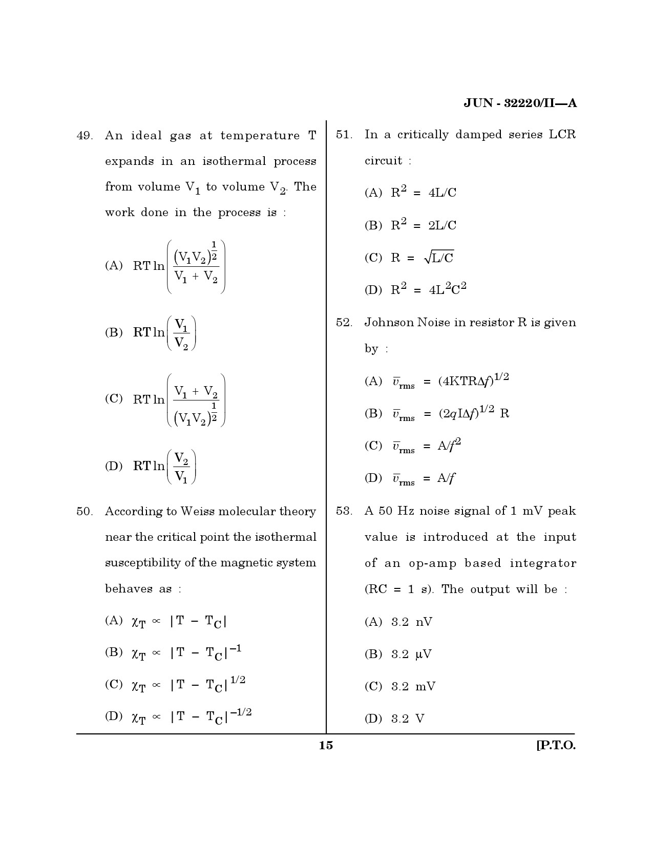 Maharashtra SET Physical Science Question Paper II June 2020 14