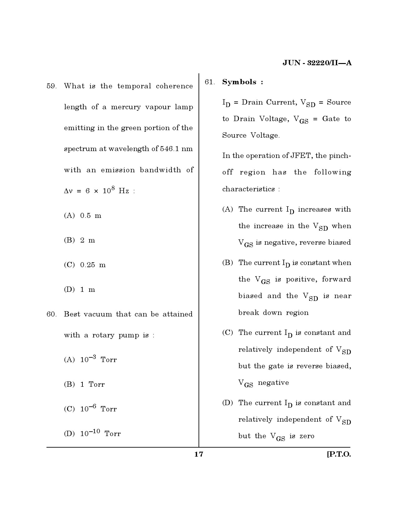 Maharashtra SET Physical Science Question Paper II June 2020 16
