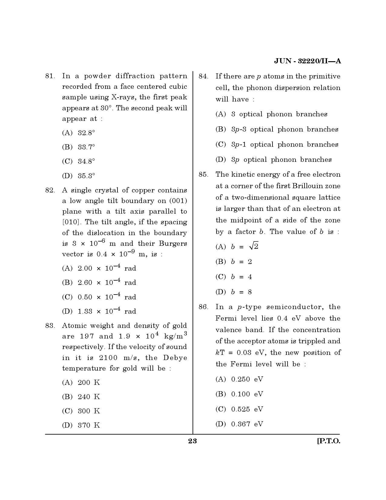 Maharashtra SET Physical Science Question Paper II June 2020 22