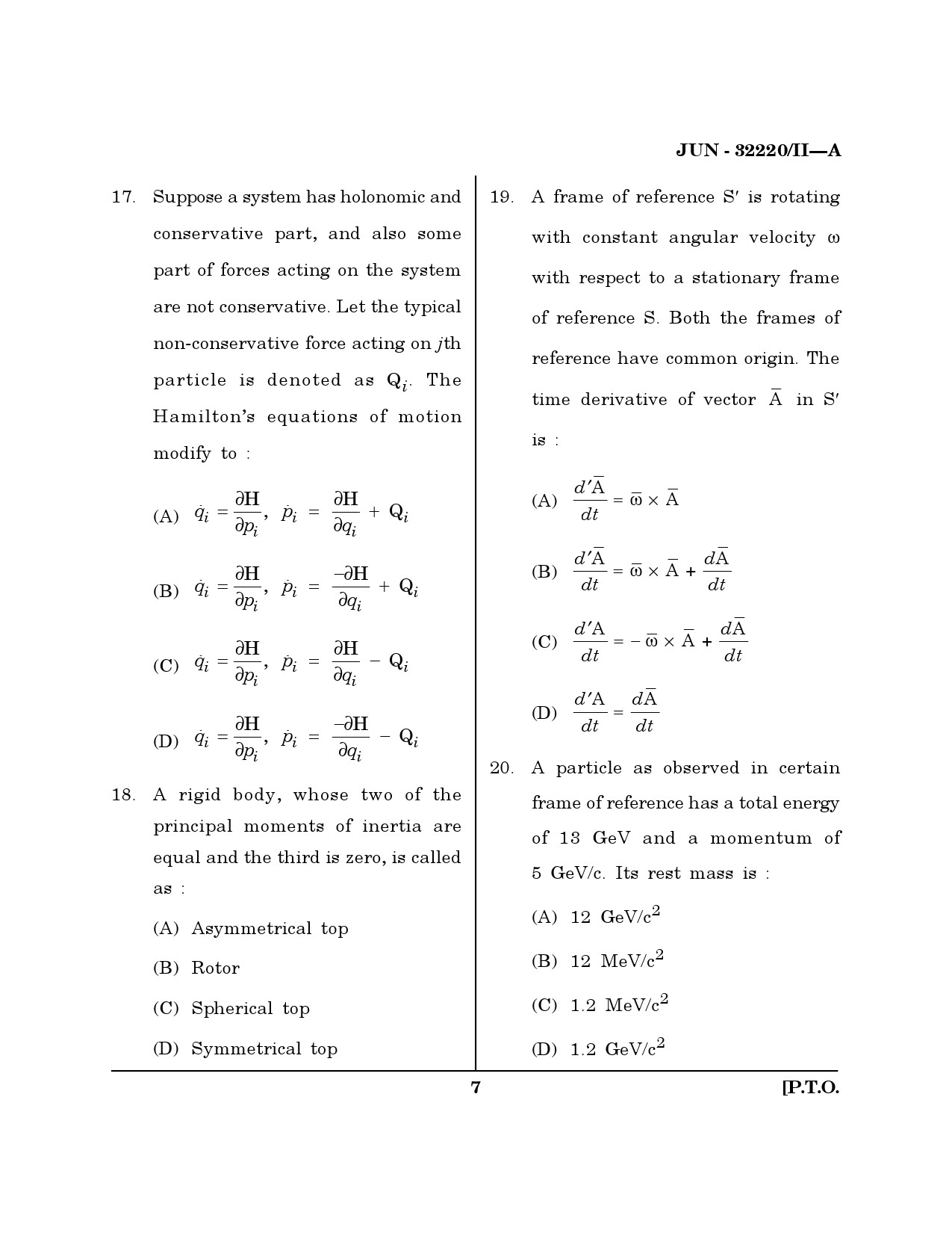 Maharashtra SET Physical Science Question Paper II June 2020 6