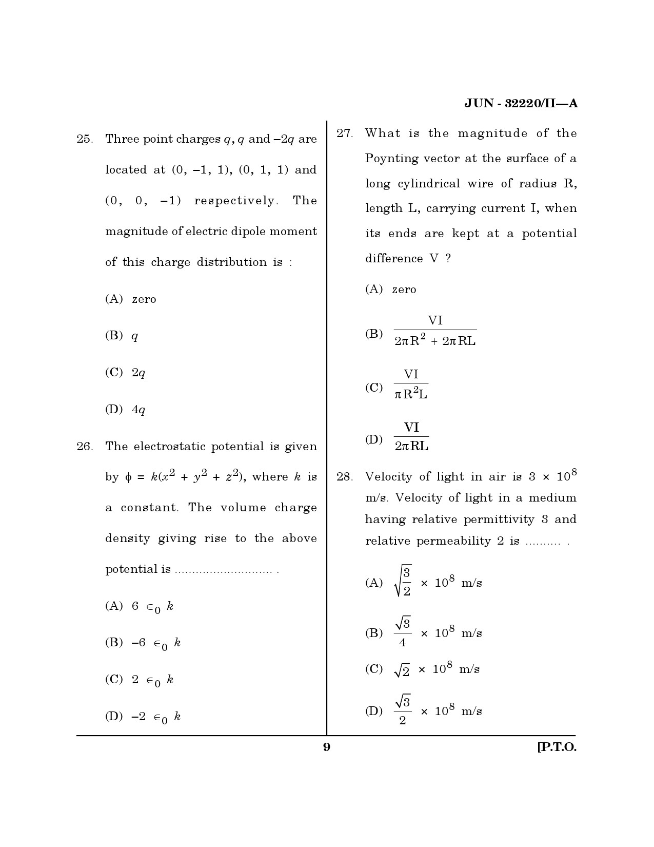 Maharashtra SET Physical Science Question Paper II June 2020 8