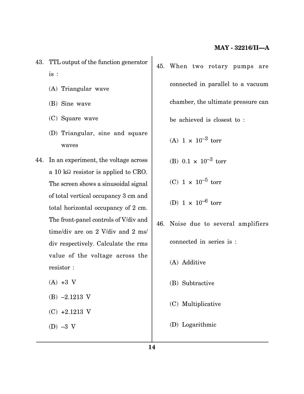 Maharashtra SET Physical Science Question Paper II May 2016 13