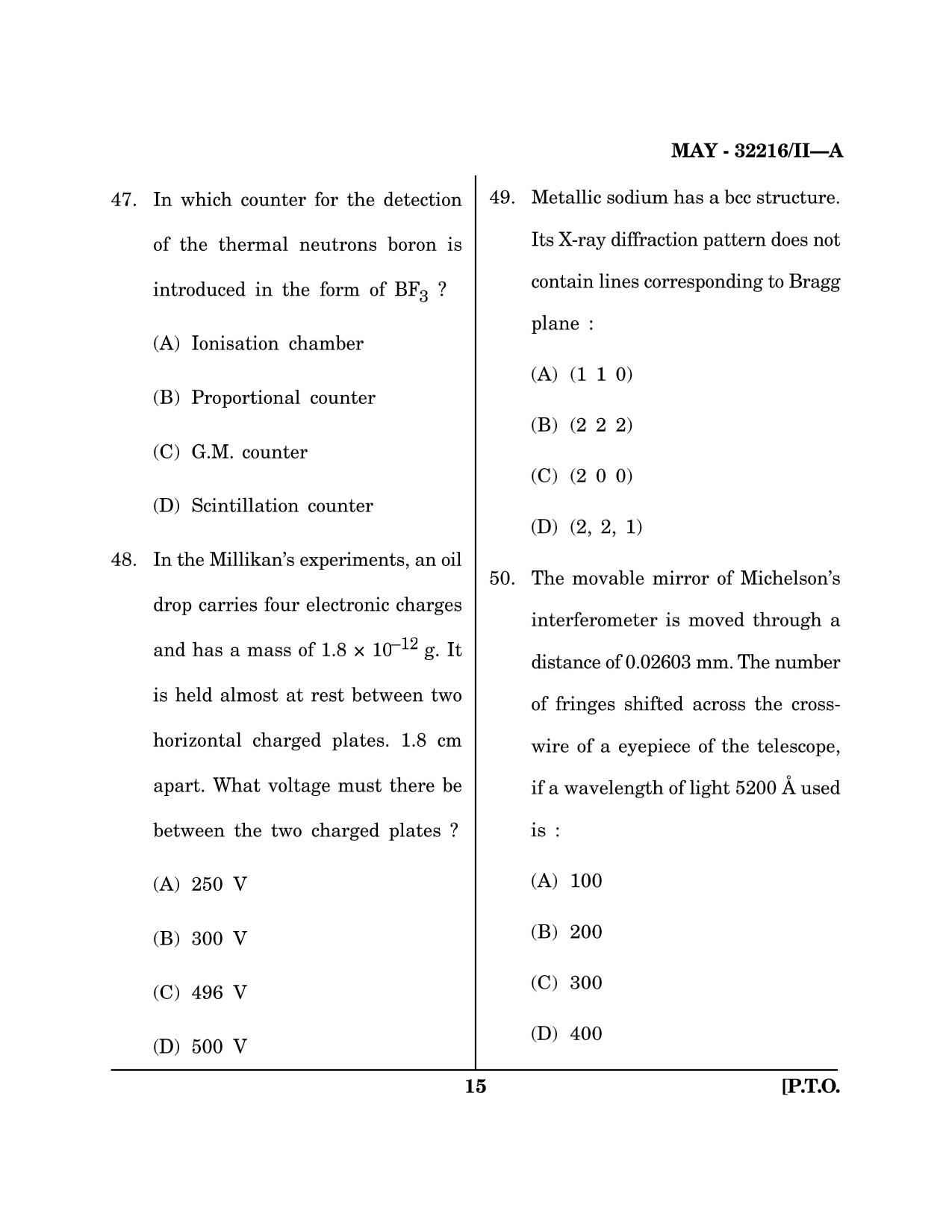Maharashtra SET Physical Science Question Paper II May 2016 14