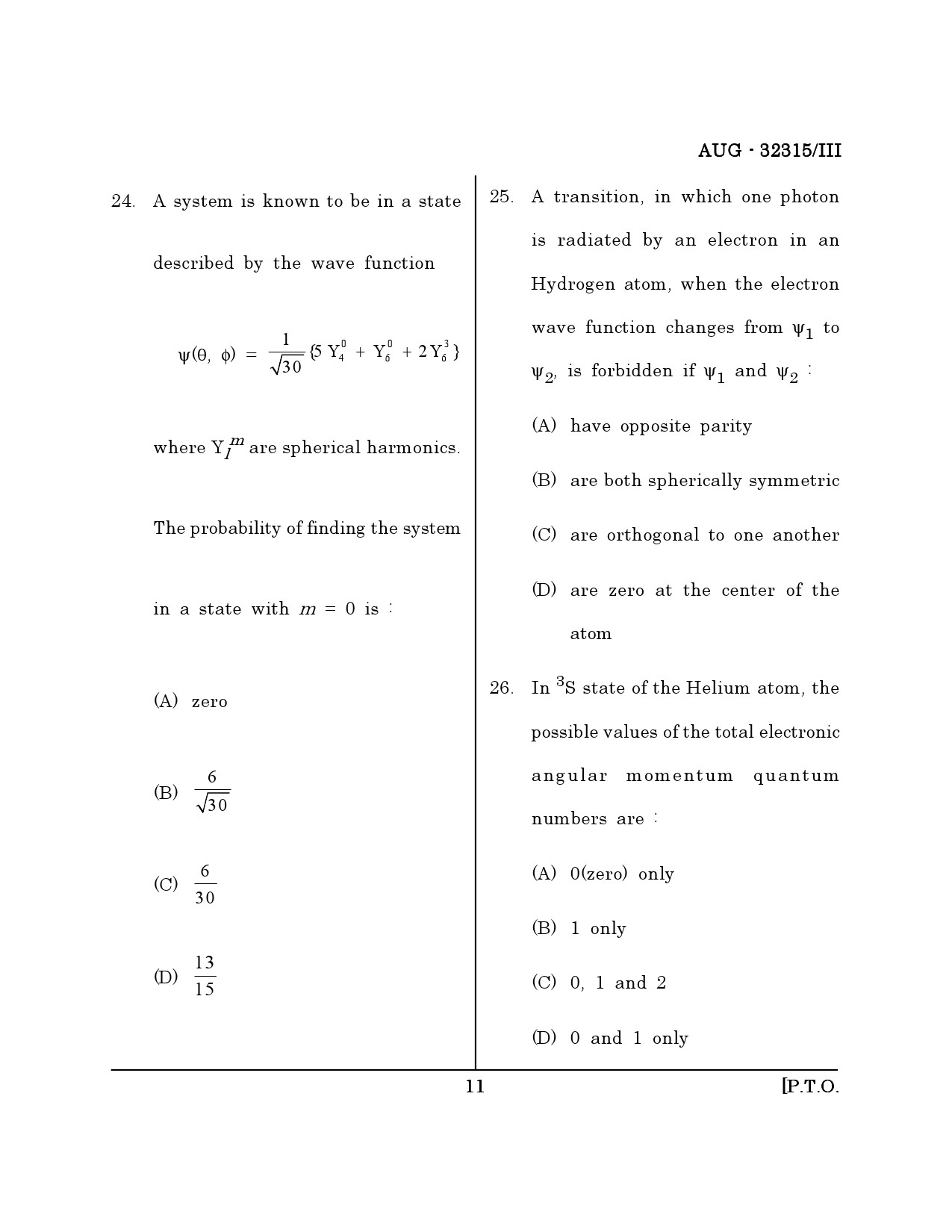 Maharashtra SET Physical Science Question Paper III August 2015 10
